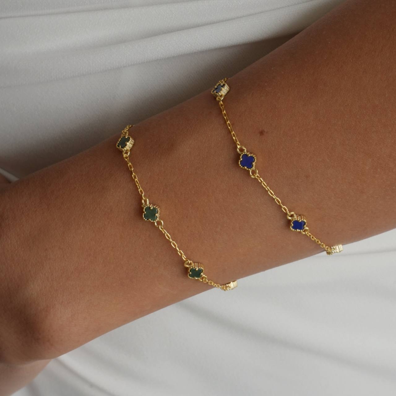 MINIMAL GRÜNER KLEE ARMKETTE | 925 SILBER