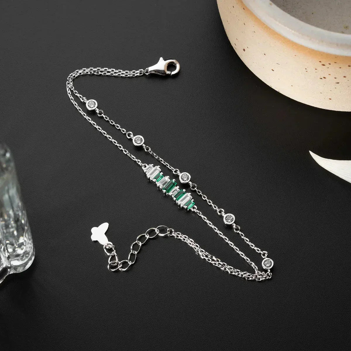 GRÜNER STEIN BAGUETTE ARMBAND | 925 SILBER