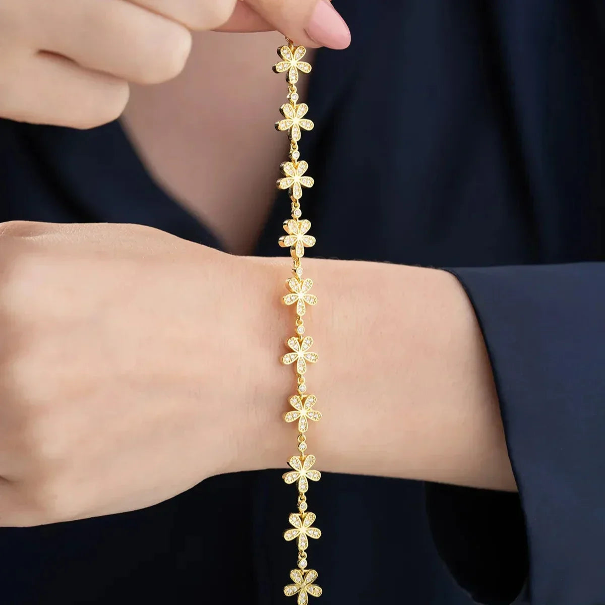 ZIRKONSTEIN BLUME ARMBAND | 925 SILBER