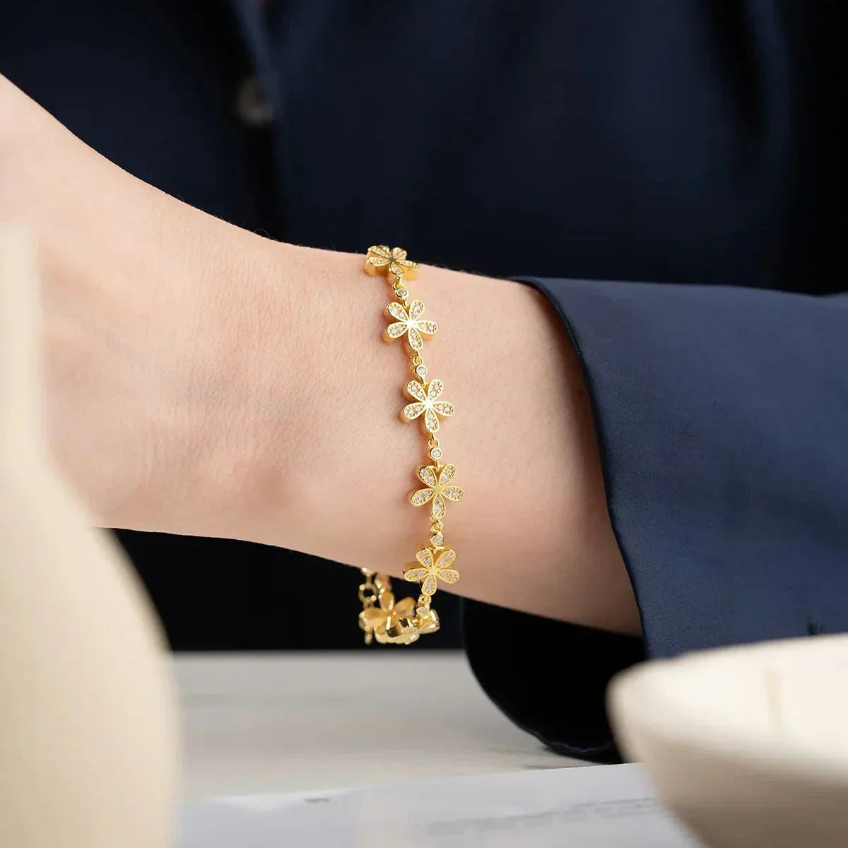 ZIRKONSTEIN BLUME ARMBAND | 925 SILBER