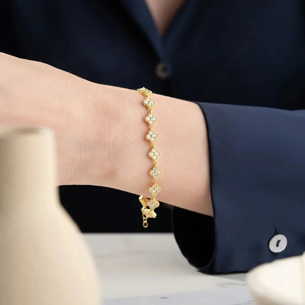 ZIRKON STEIN KLEE ARMBAND | 925 SILBER