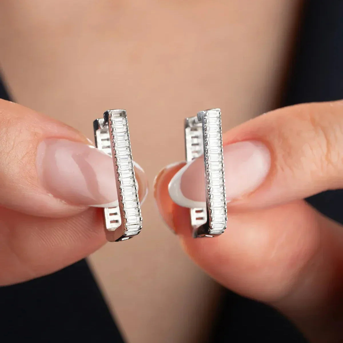 BAGUETTE STEIN U OHRRINGE | 925 SILBER