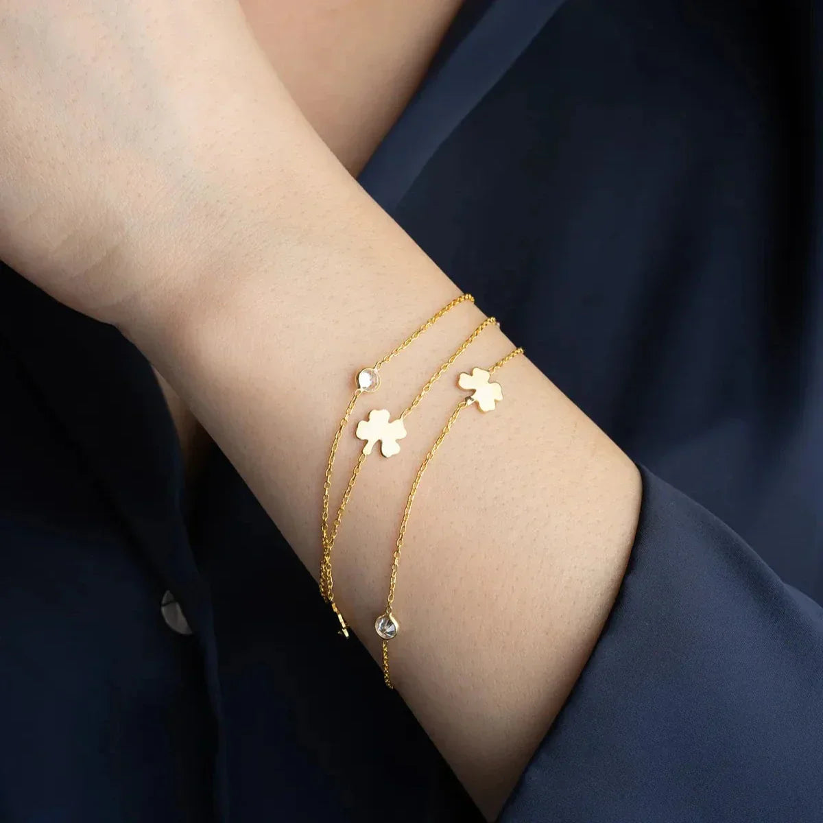 3 REIHEN KLEE STEIN ARMBAND | 925 SILBER