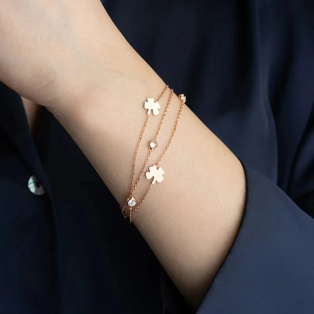 3 REIHEN KLEE STEIN ARMBAND | 925 SILBER