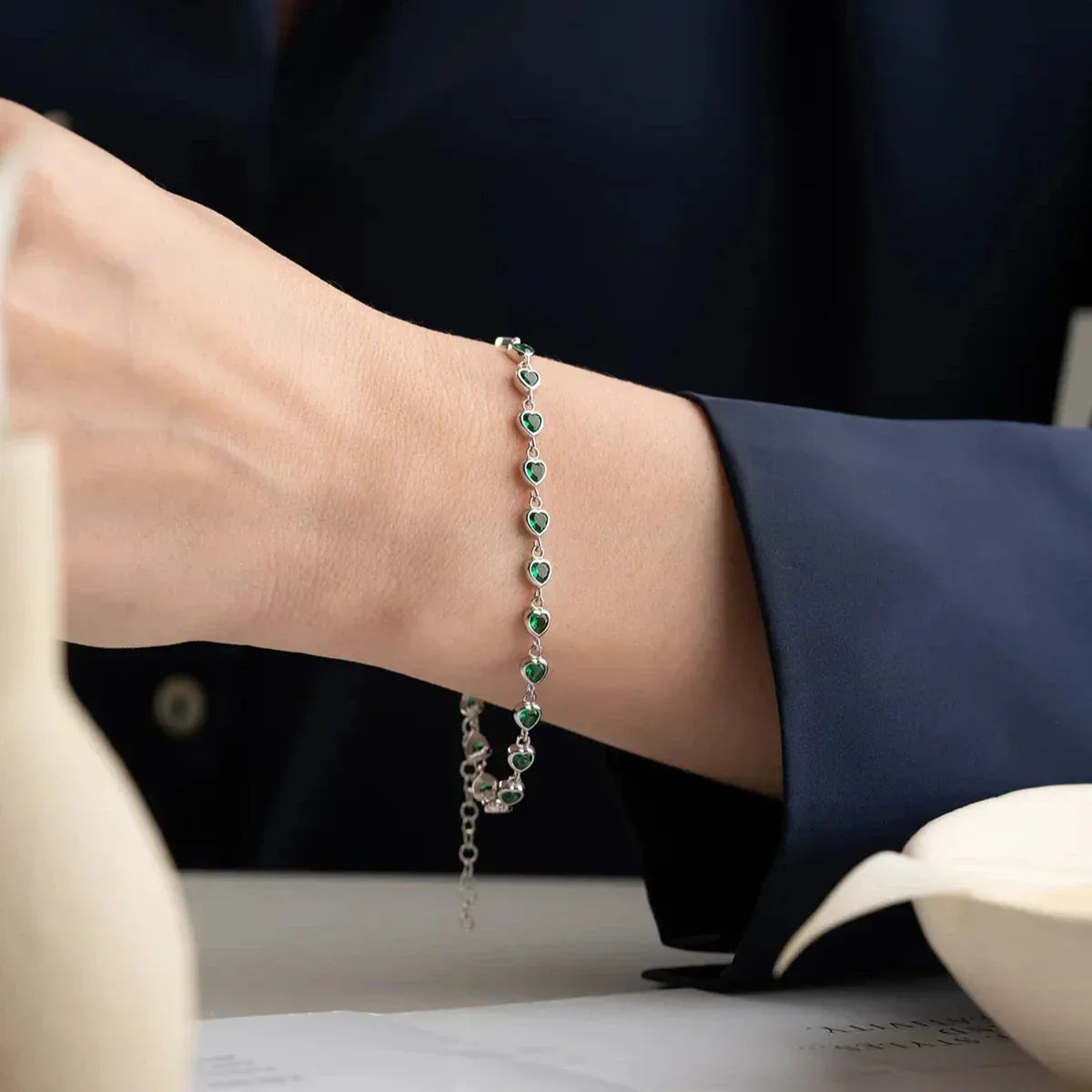 MINI HERZ SMARAGD ARMBAND | 925 SILBER