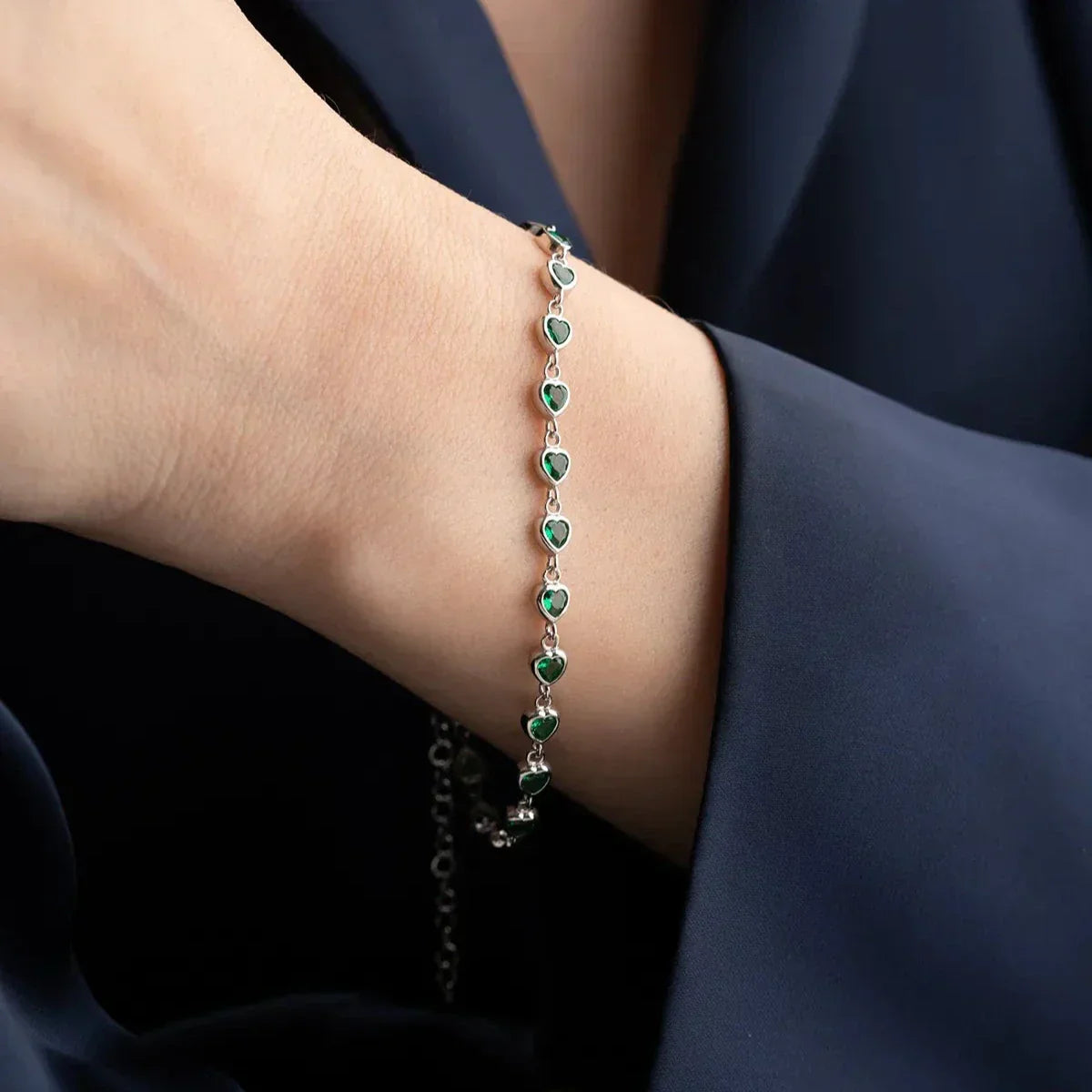 MINI HERZ SMARAGD ARMBAND | 925 SILBER