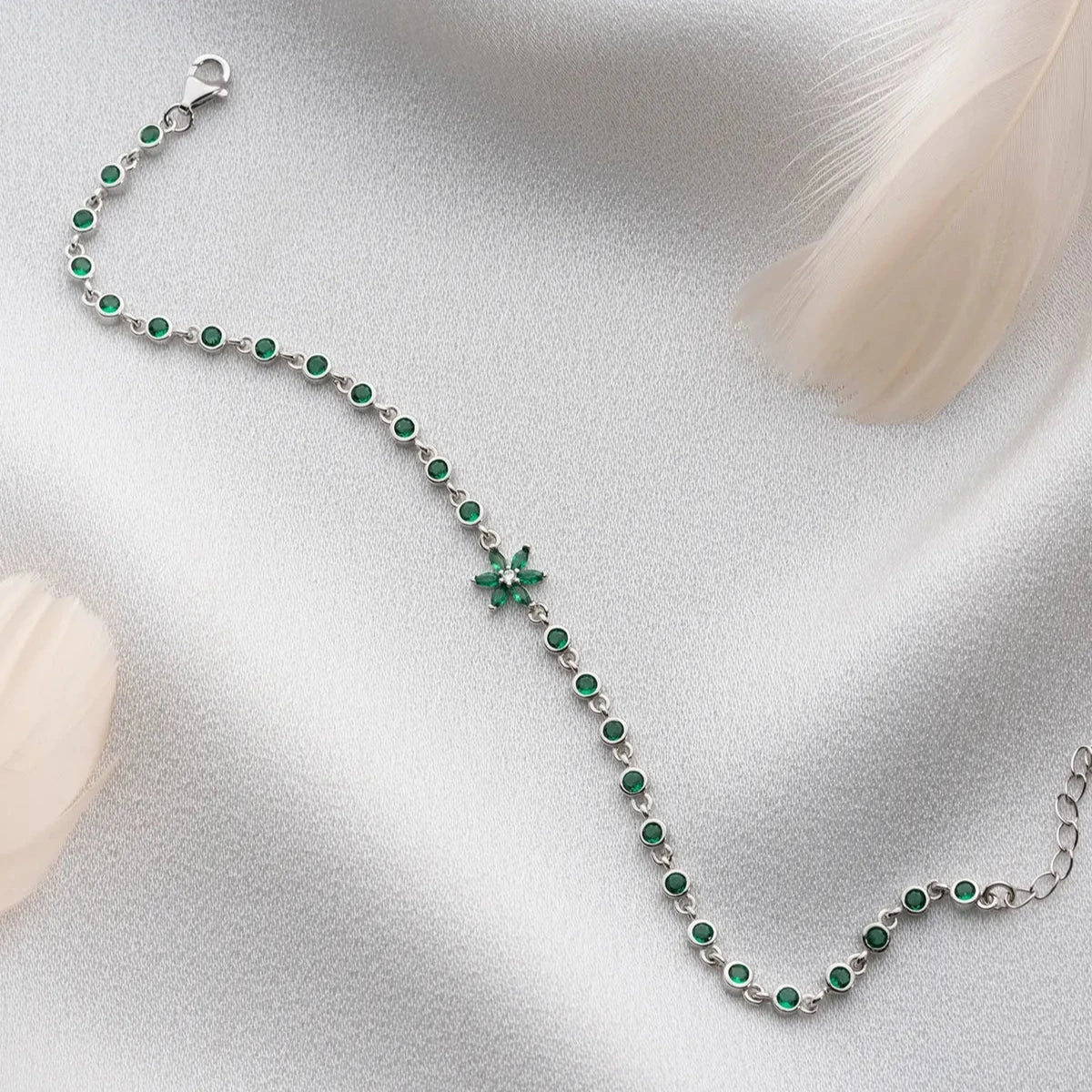 GRÜNER STEIN LOTUS ARMBAND | 925 SILBER