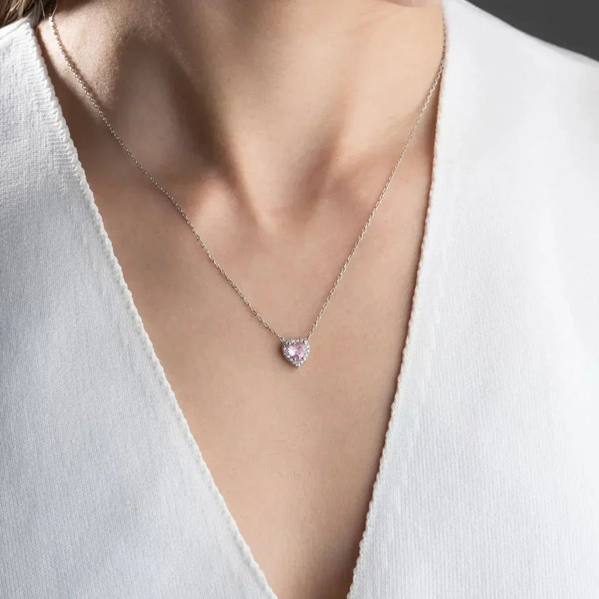 ROSA STEIN HERZ HALSKETTE | 925 SILBER