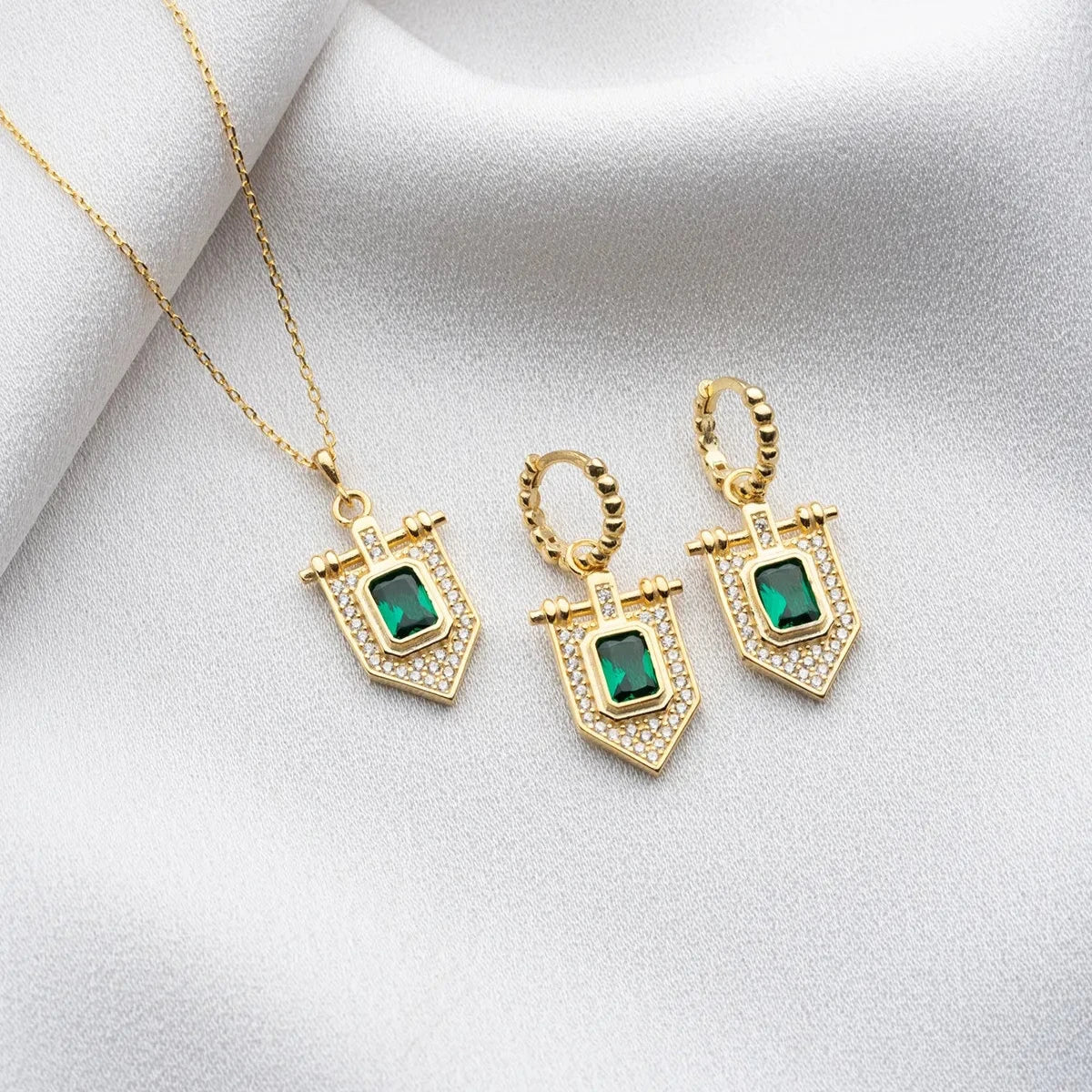 GRÜNER STEIN HALSKETTE OHRRING SET | 925 SILBER