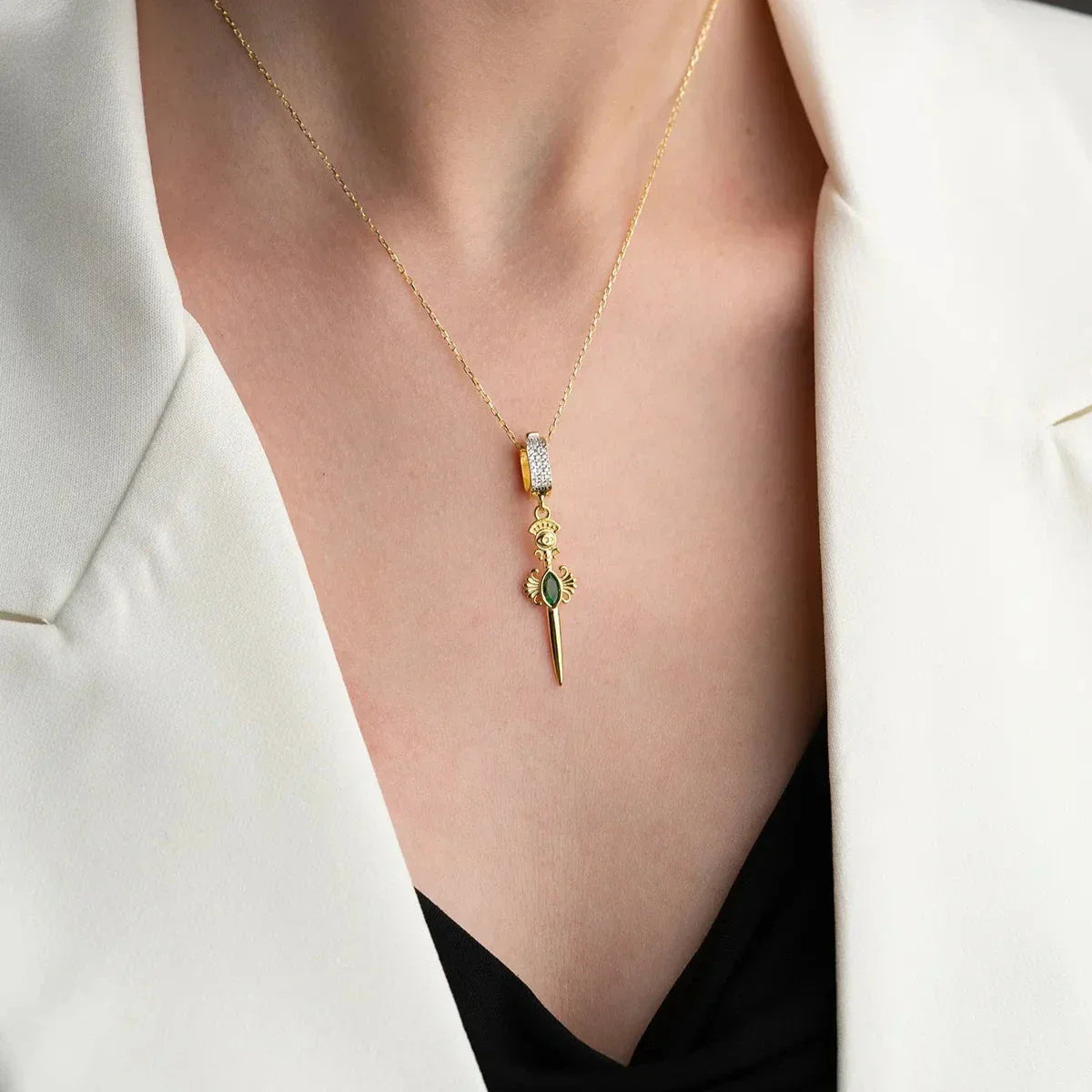 GRÜNE STEIN SCHWERT HALSKETTE | 925 SILBER