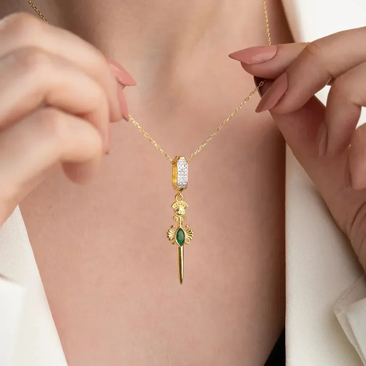 GRÜNE STEIN SCHWERT HALSKETTE | 925 SILBER