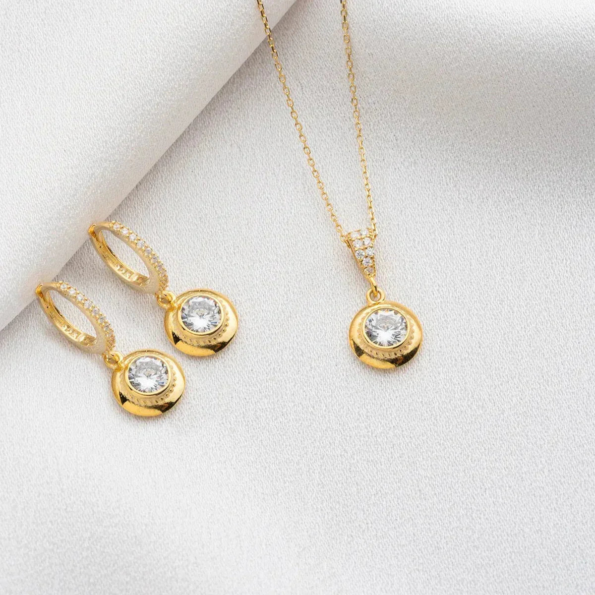 EINZELSTEIN HALSKETTE OHRRINGE SET | 925 SILBER