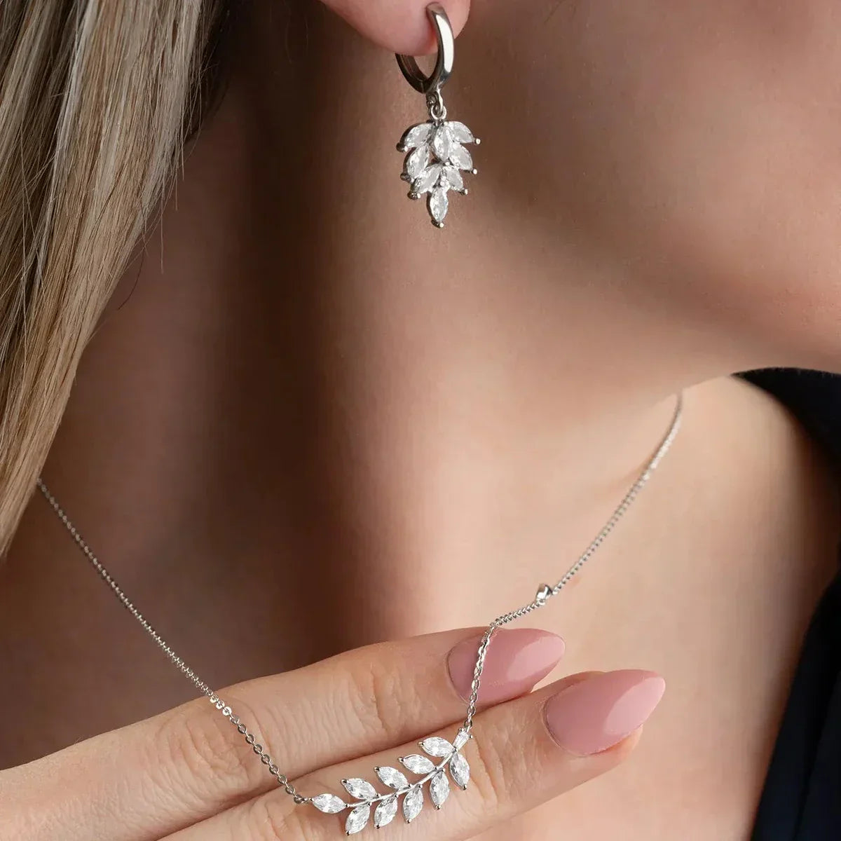 STEINBLATT HALSKETTE OHRRING SET | 925 SILBER