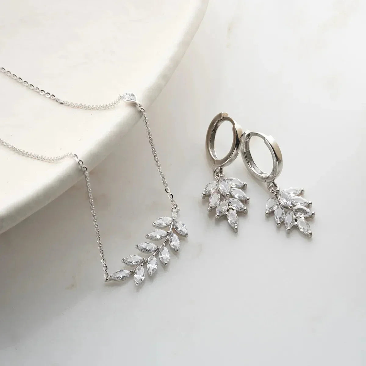 STEINBLATT HALSKETTE OHRRING SET | 925 SILBER