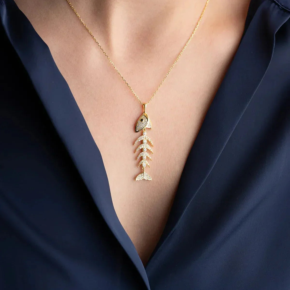 FISCHKNOCHENSTEIN HALSKETTE | 925 SILBER