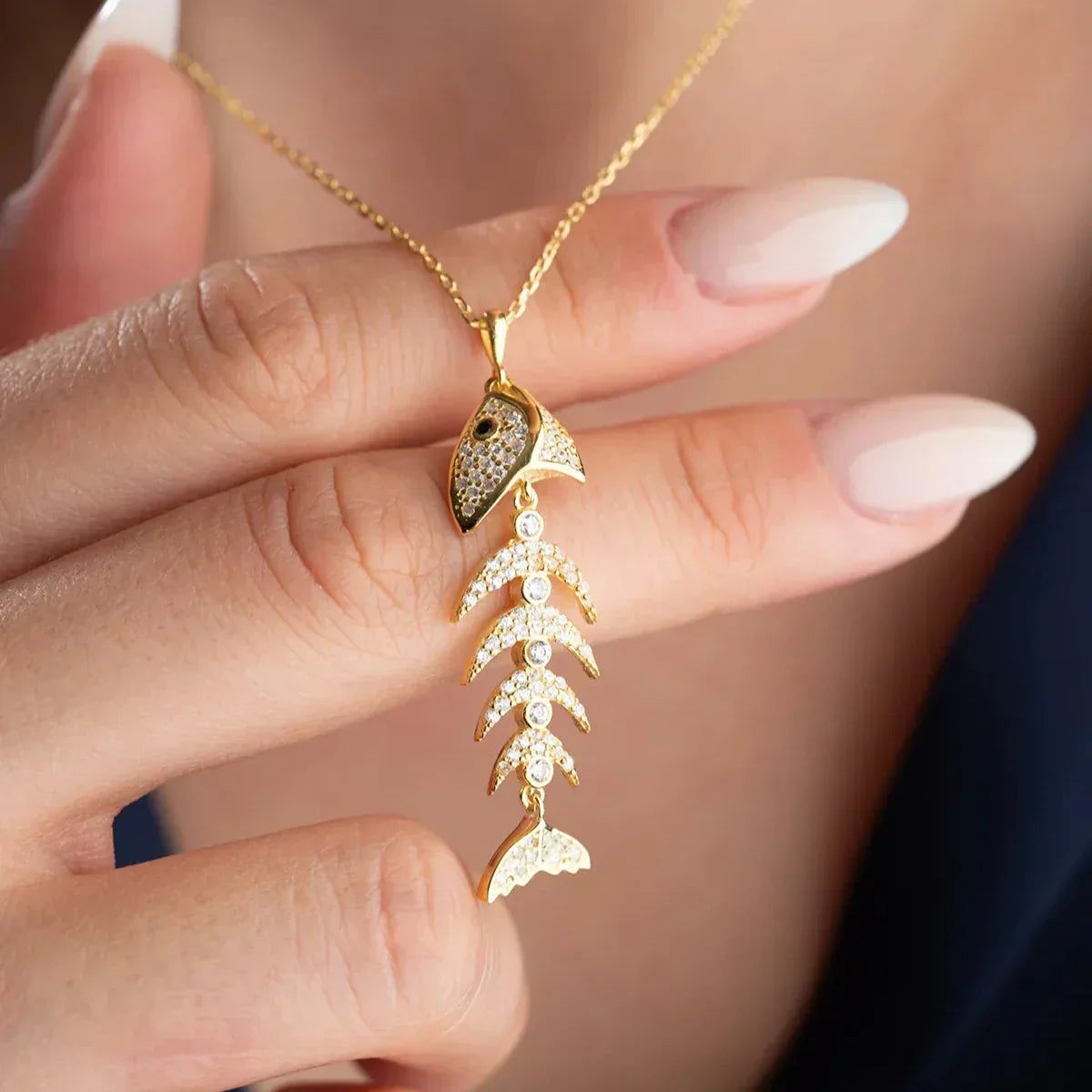 FISCHKNOCHENSTEIN HALSKETTE | 925 SILBER