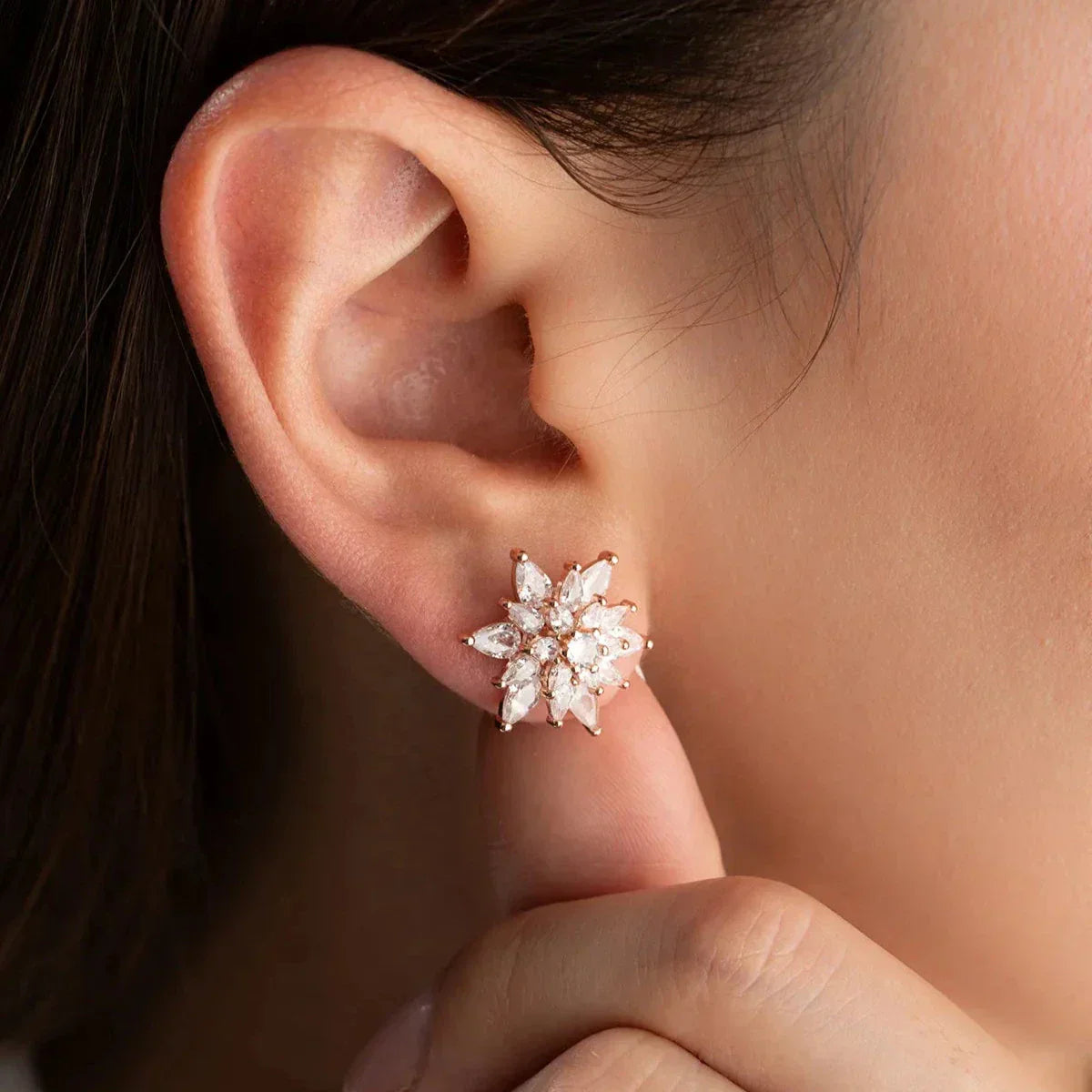 LOTUS & EISZAPFEN ZIRKONIA BLÜTEN OHRRINGE| 925 SILBER