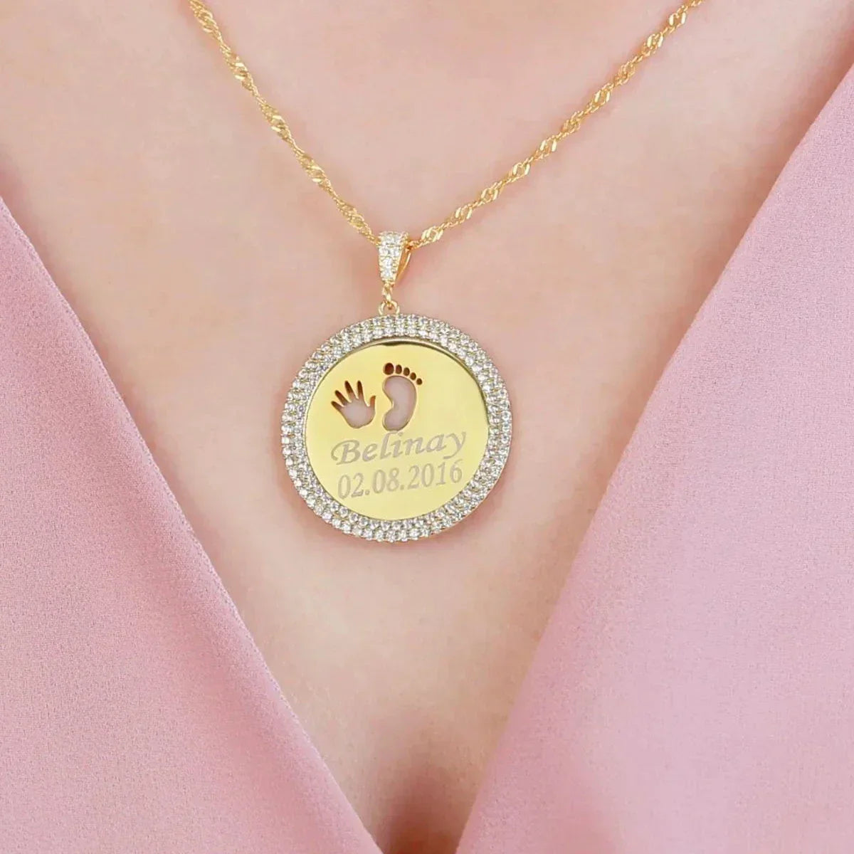 ZIRKONIA GRAVURKETTE BABY HANDFUSS | 925 SILBER