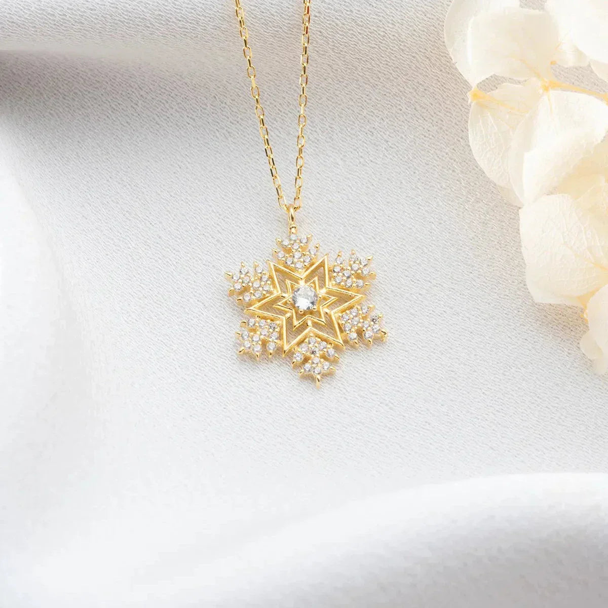 SCHNEEFLOCKE & STERN HALSKETTE | 925 SILBER