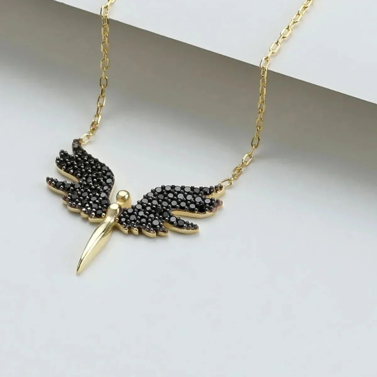 SCHUTZENGEL & SCHWARZE ZIRKONIA HALSKETTE | 925 SILBER