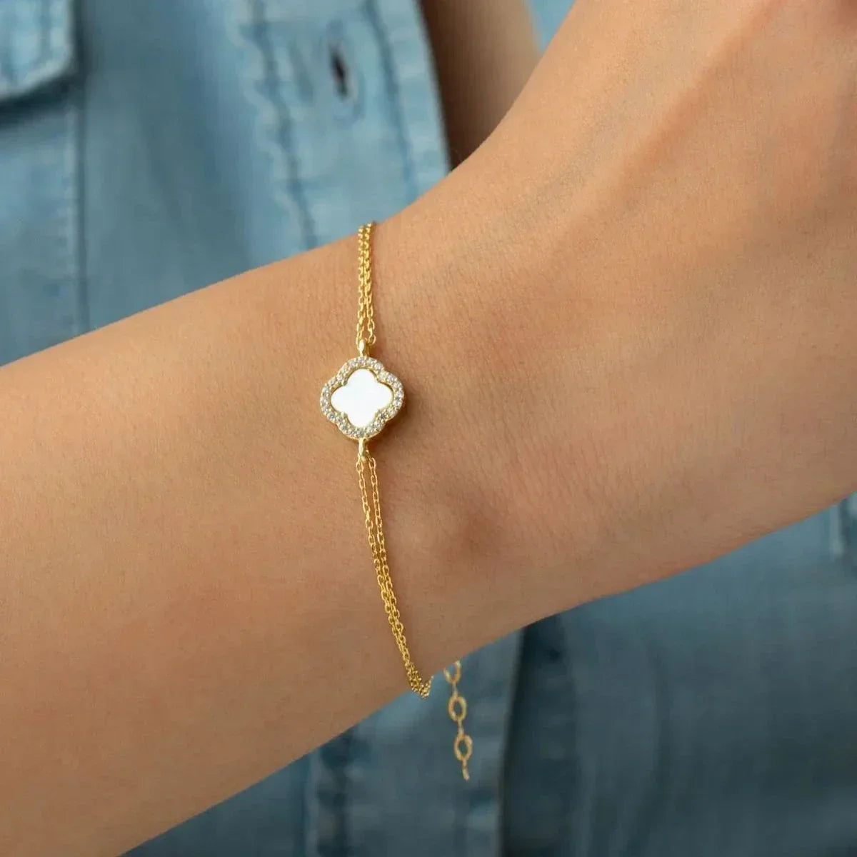 ZIRKONIA & KLEEBLATT ARMKETTE | 925 SILBER