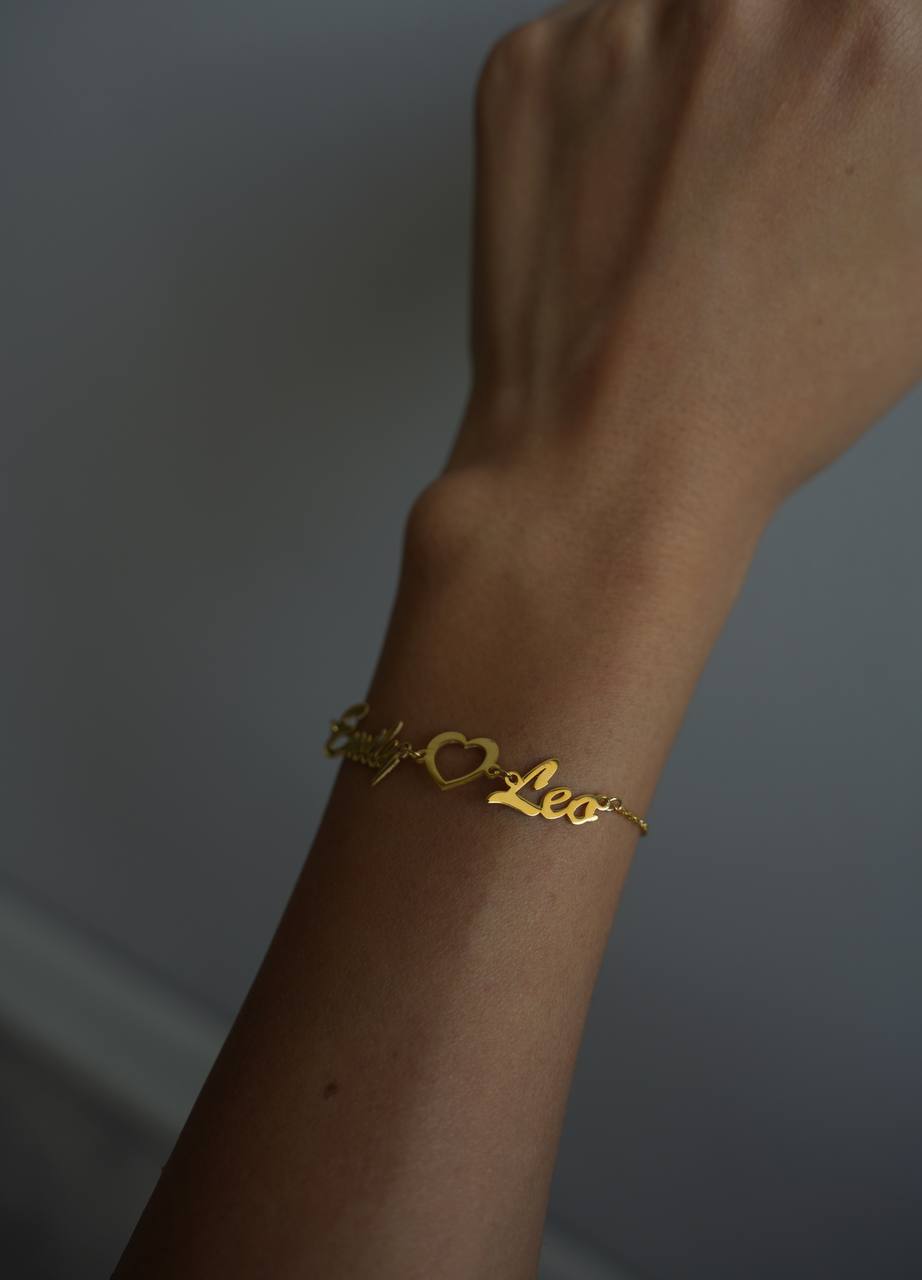 ZWEIER NAMENS ARMKETTE MIT HERZ RAHMEN | 925 SILBER