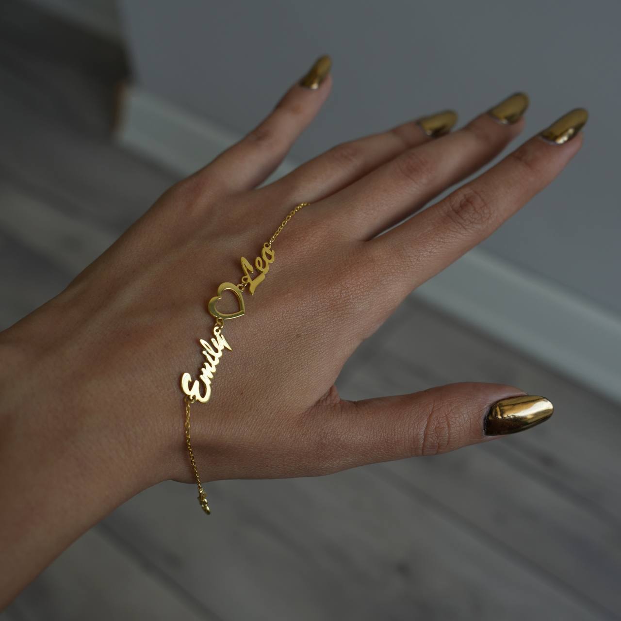 ZWEIER NAMENS ARMKETTE MIT HERZ RAHMEN | 925 SILBER