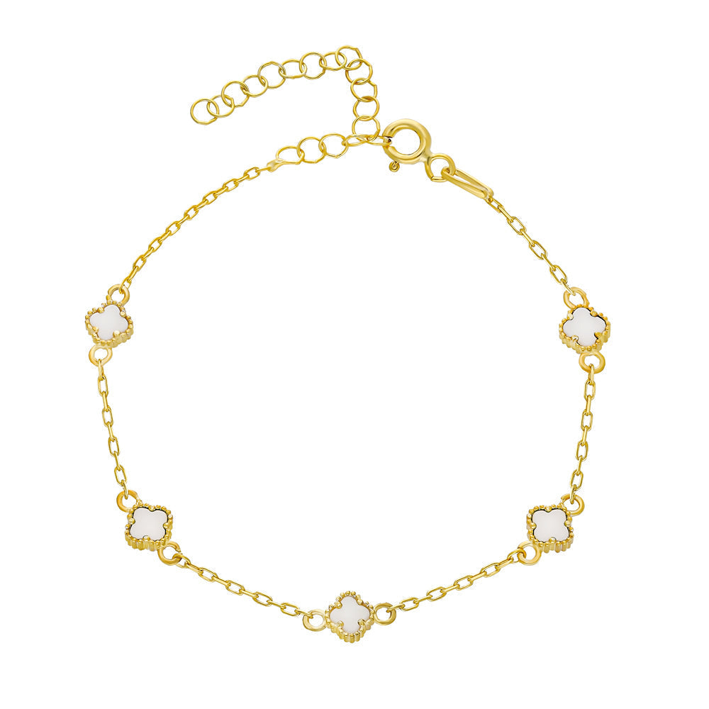 MINIMAL WEISSE KLEE ARMKETTE | 925 SILBER