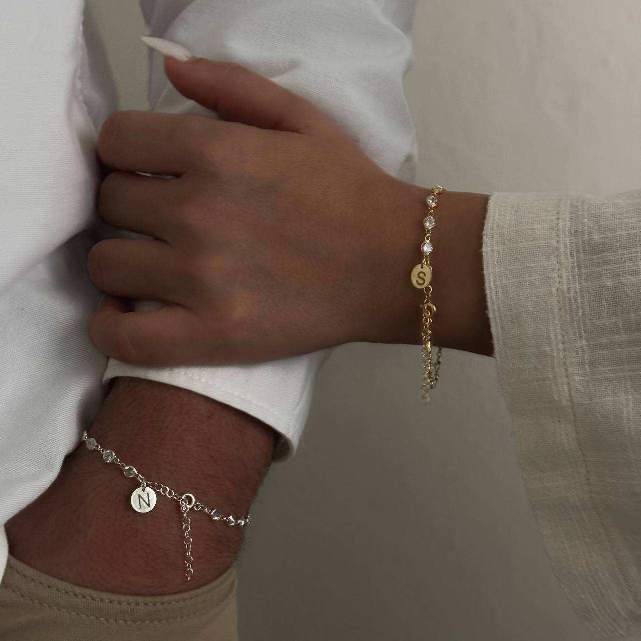 WHITE STONE BUCHSTABEN PARTNERARMBAND | 925 SILBER