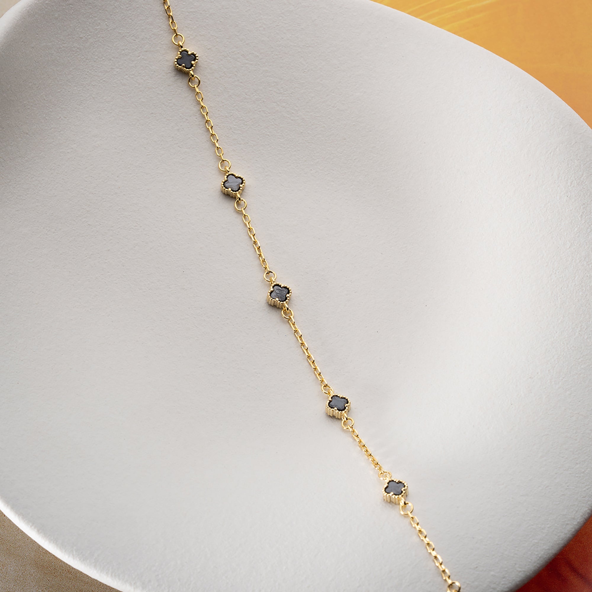 MINIMAL SCHWARZE KLEE ARMKETTE | 925 SILBER