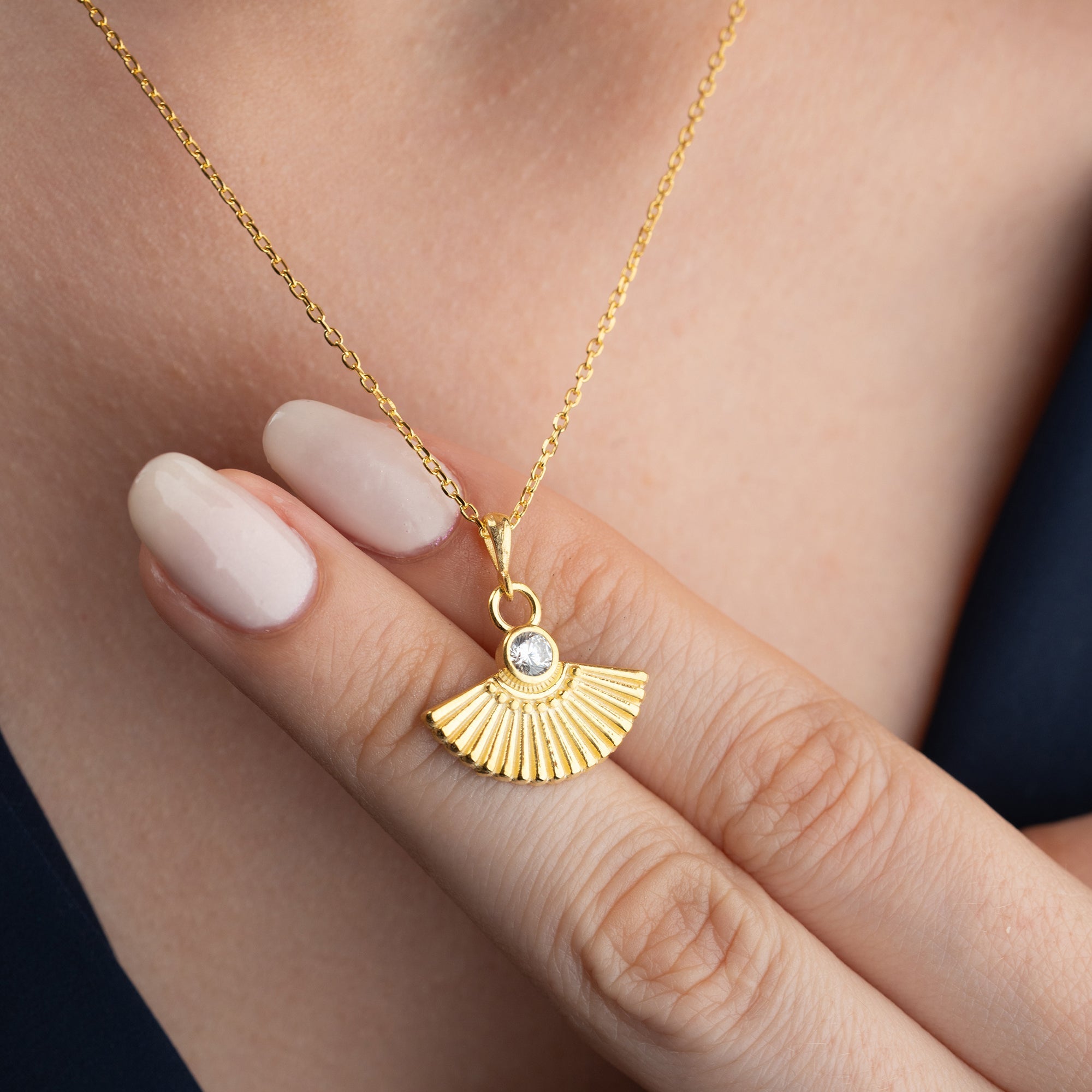 ZIRKONIA FÄCHER HALSKETTE | 925 SILBER