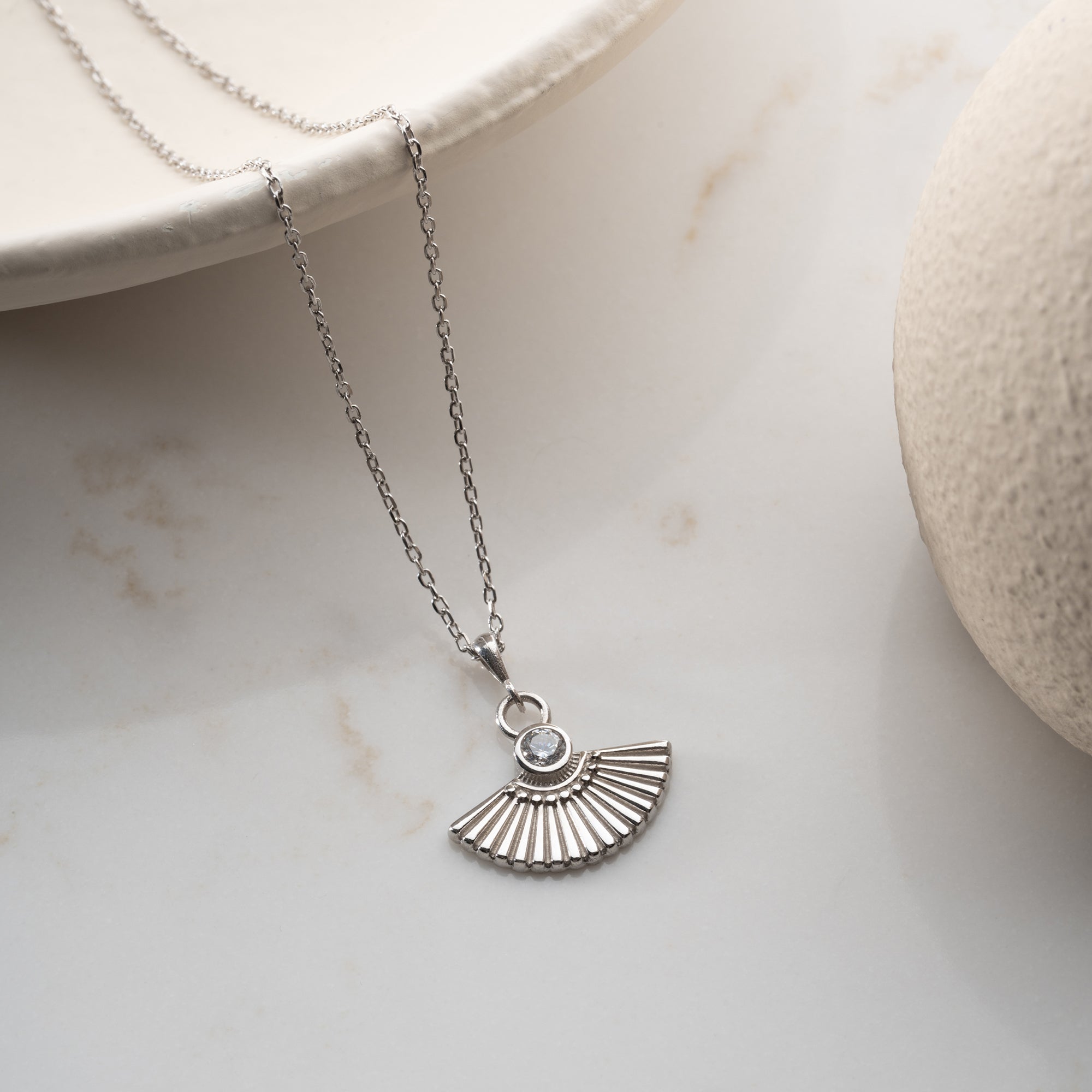 ZIRKONIA FÄCHER HALSKETTE | 925 SILBER