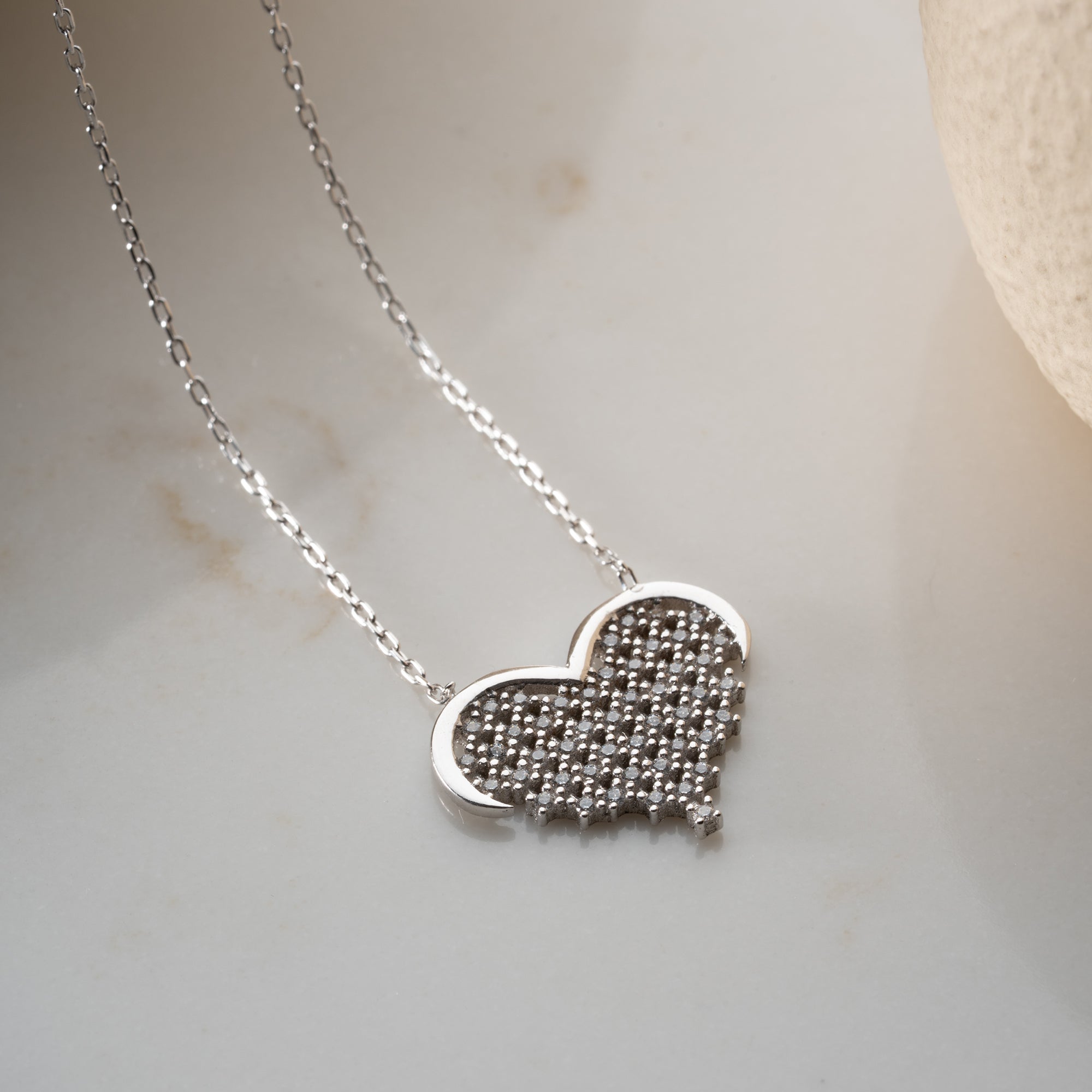 STRASS STEIN HERZ HALSKETTE | 925 SILBER