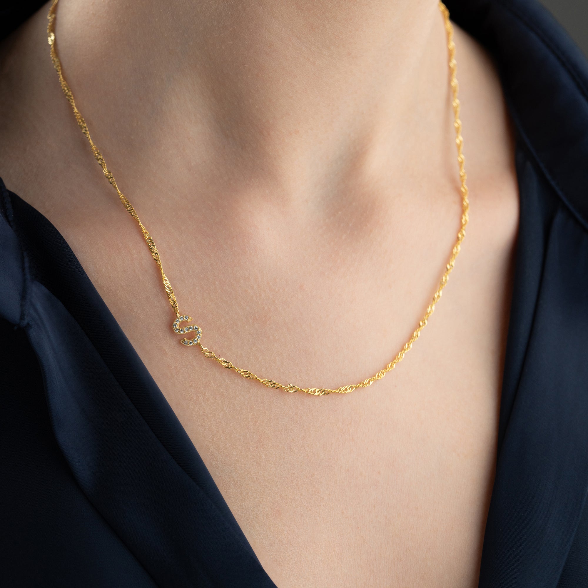 SINGAPUR ZIRKONIA BUCHSTABEN HALSKETTE | 925 SILBER