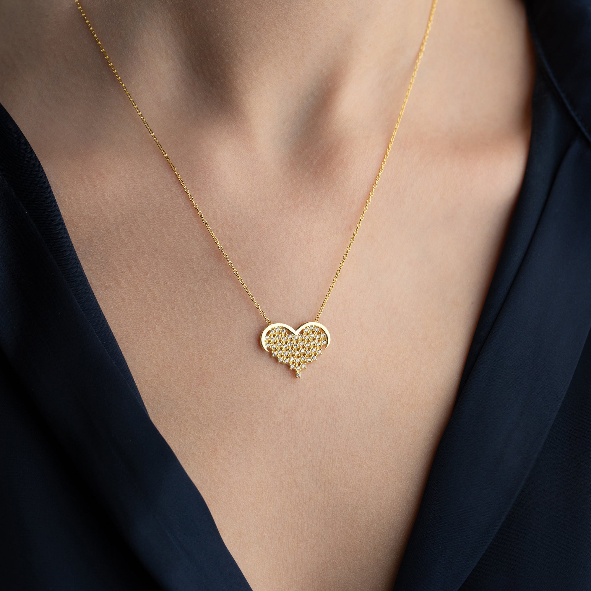 STRASS STEIN HERZ HALSKETTE | 925 SILBER