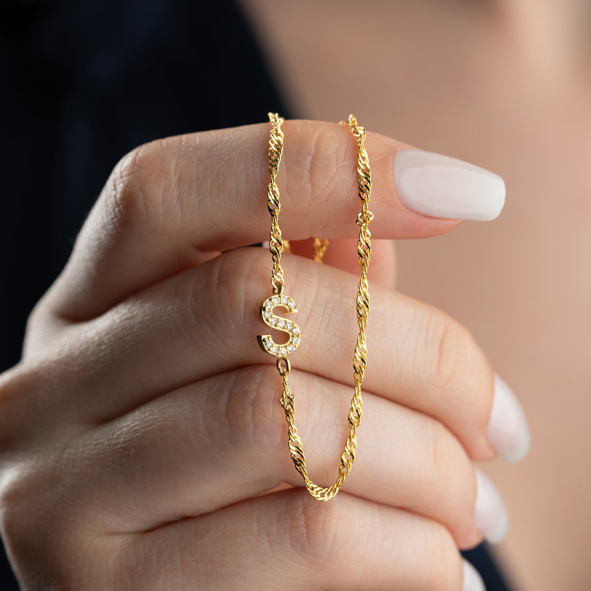 SINGAPUR ZIRKONIA BUCHSTABEN HALSKETTE | 925 SILBER