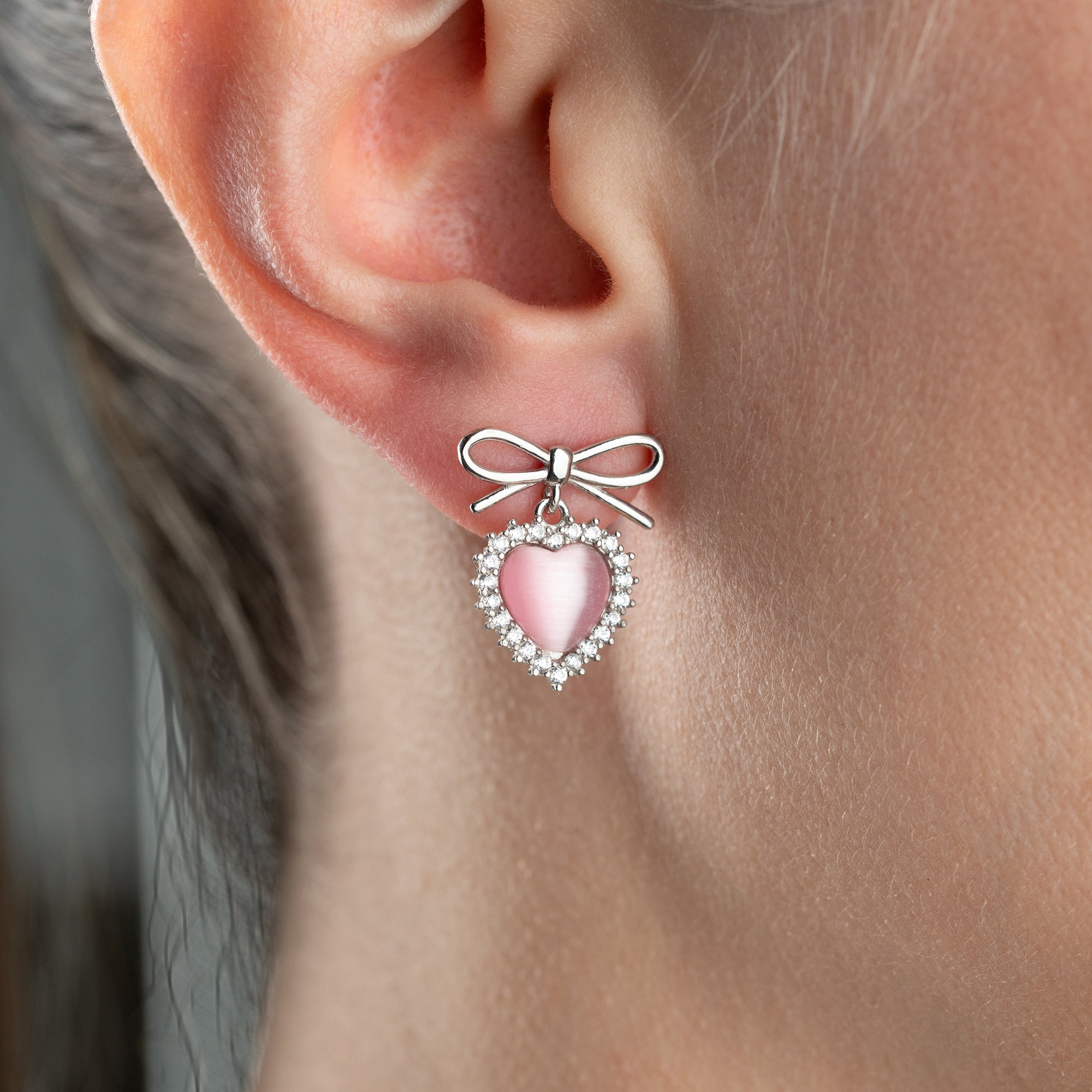 SCHLEIFE HERZ OHRRINGE | 925 SILBER