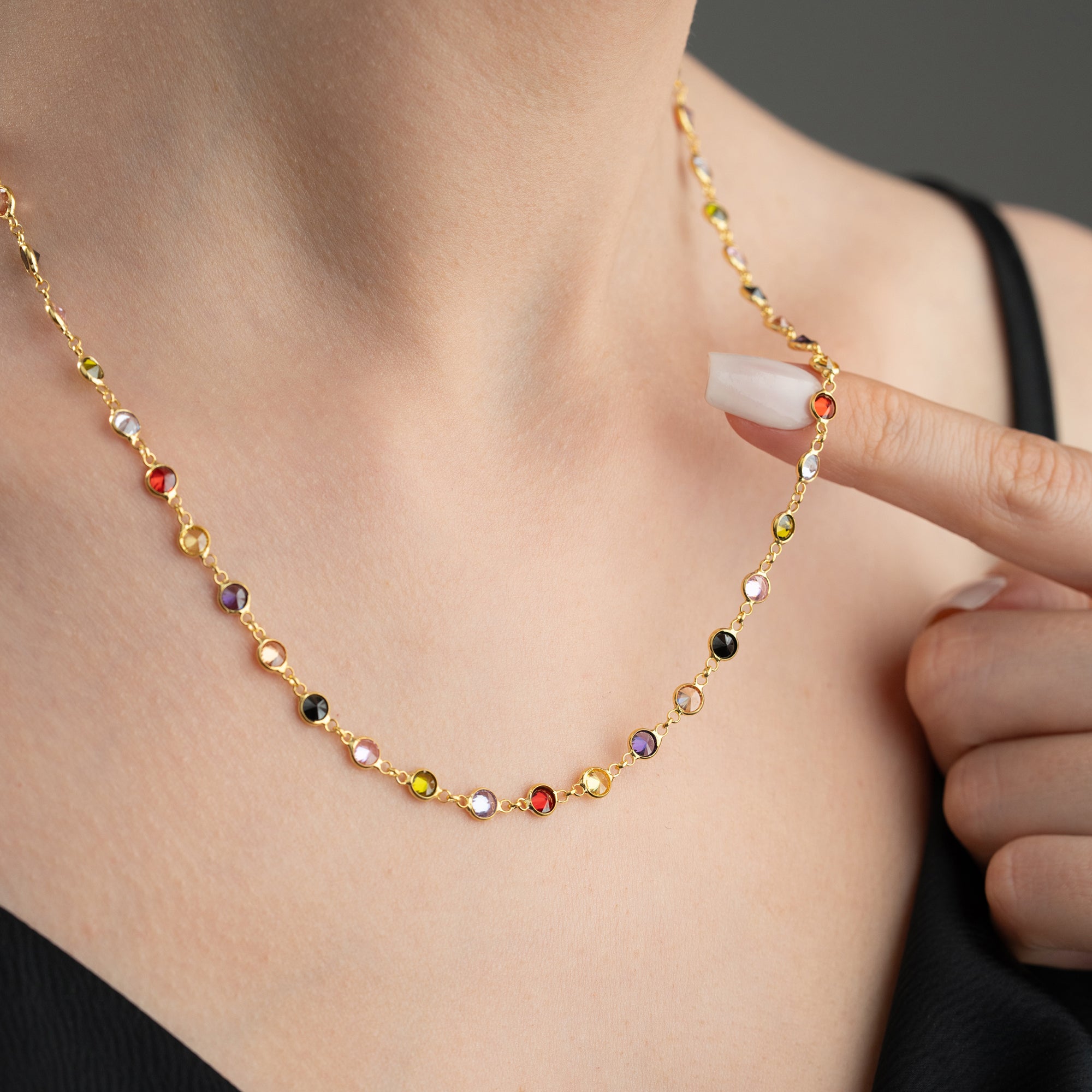 COLORFULL ZIRKONIA STEIN HALSKETTE | 925 SILBER