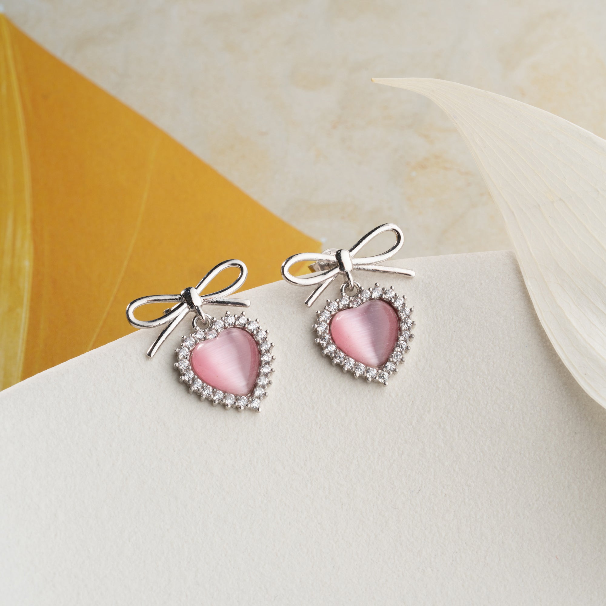 SCHLEIFE HERZ OHRRINGE | 925 SILBER