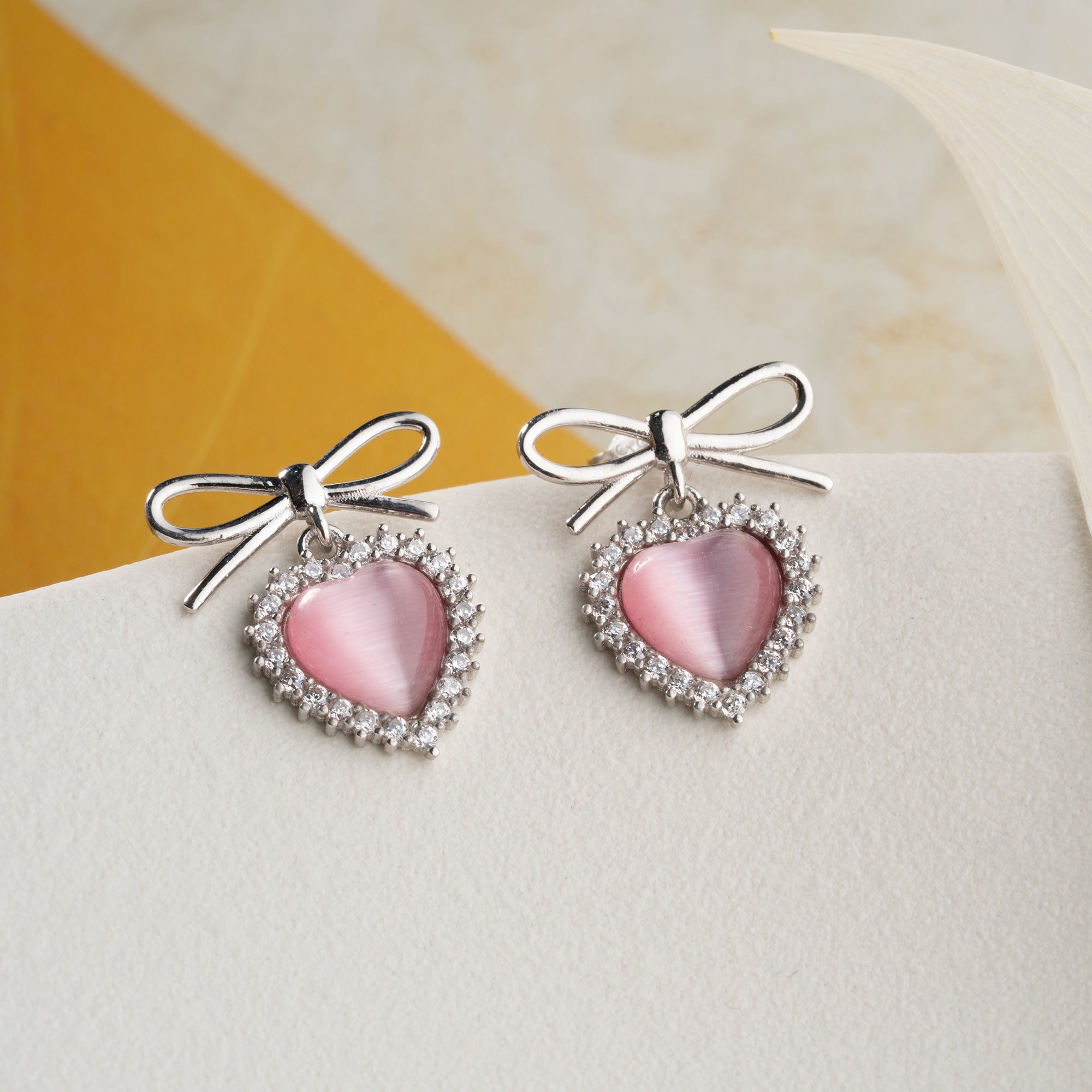 SCHLEIFE HERZ OHRRINGE | 925 SILBER