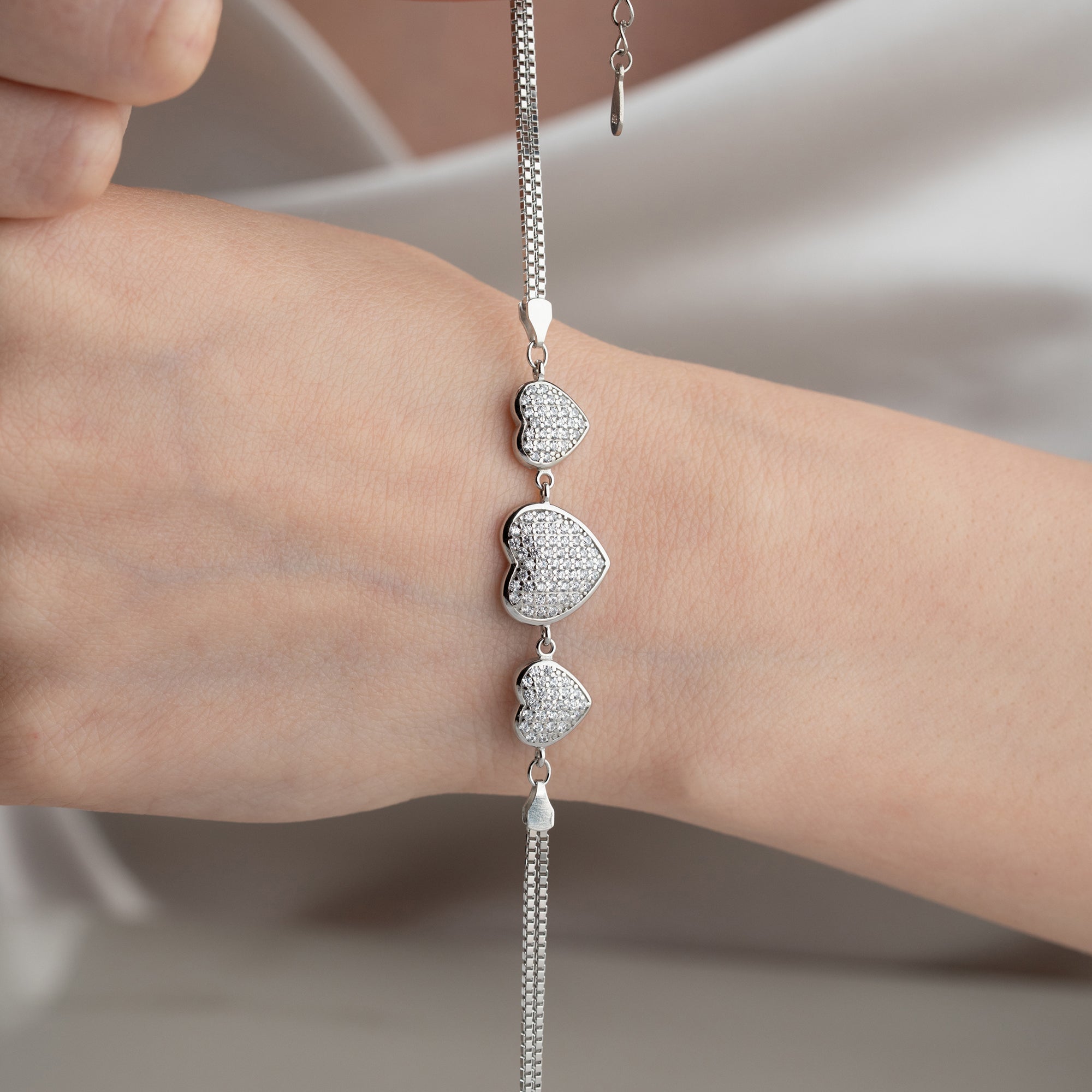 THREE HERZ ARMBAND | 925 SILBER