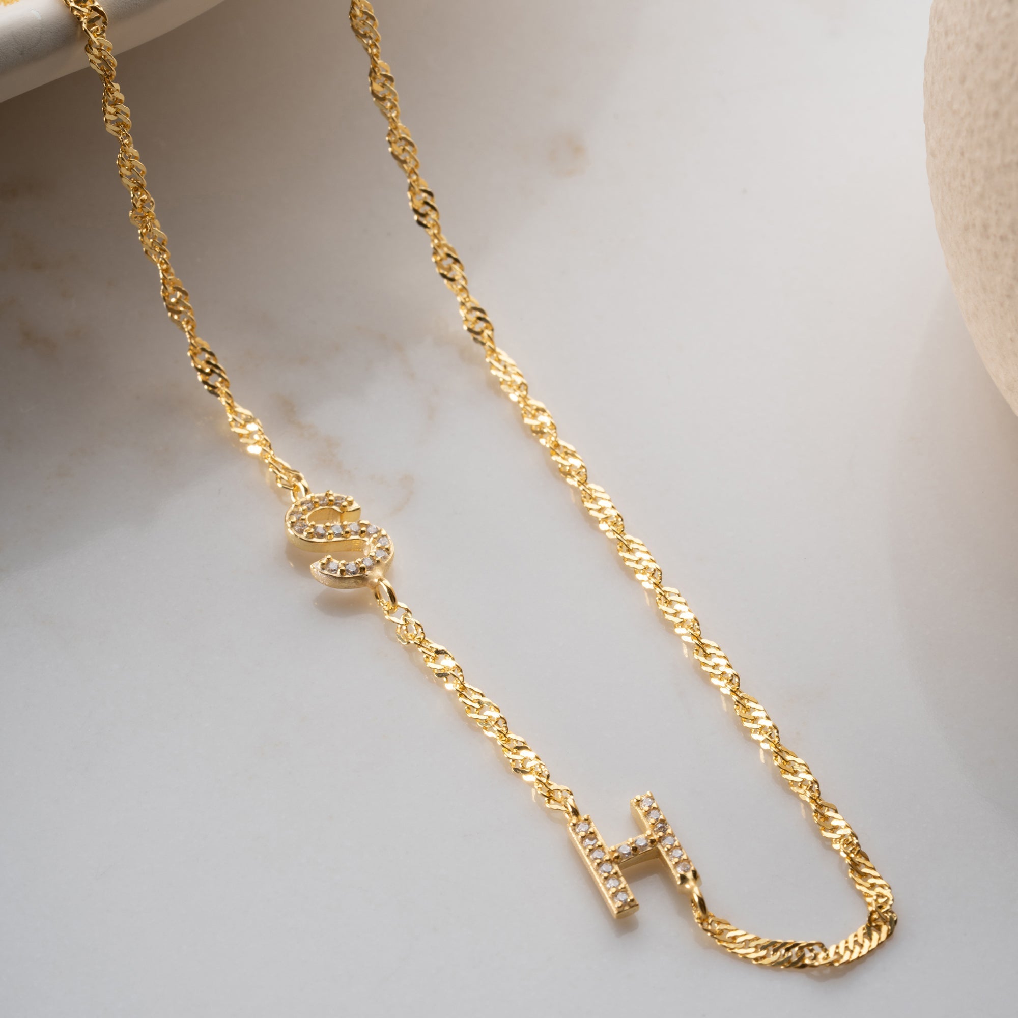 SINGAPUR DUO ZIRKONIA BUCHSTABEN HALSKETTE | 925 SILBER