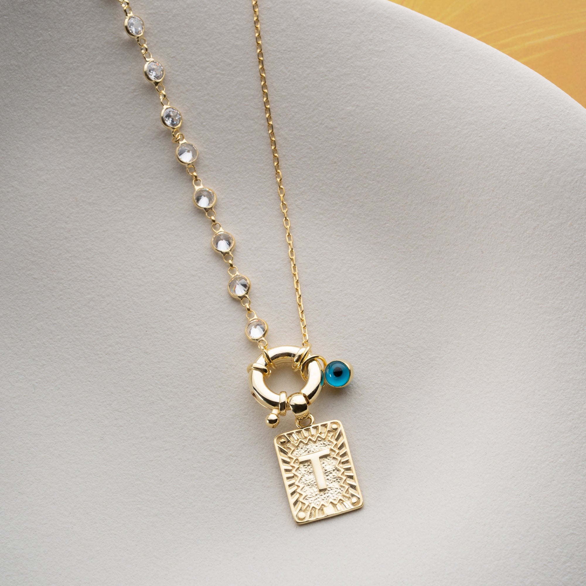 CHAIN DESIGN ICED BUCHSTABE MIT NAZAR | 925 SILBER