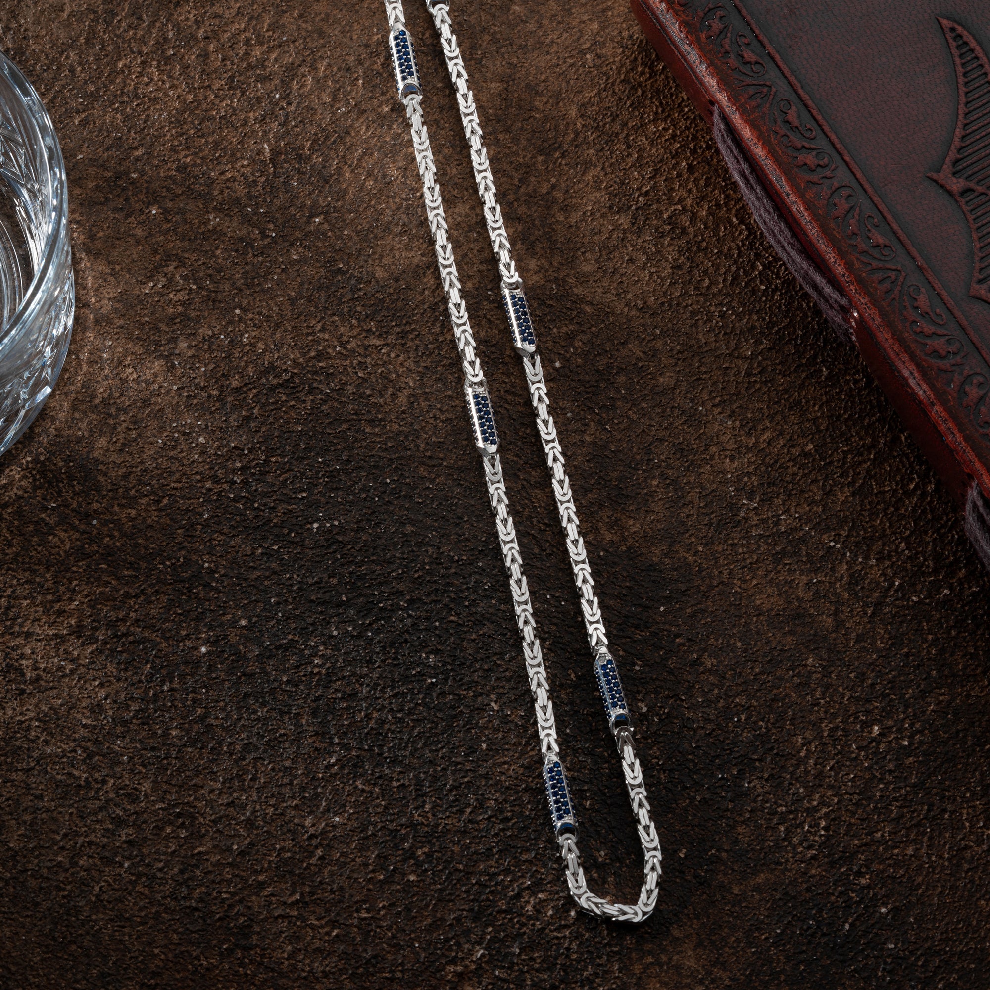 KÖNIGSKETTE MIT STRASSSTEIN BLUE HALSKETTE | 925 SILBER