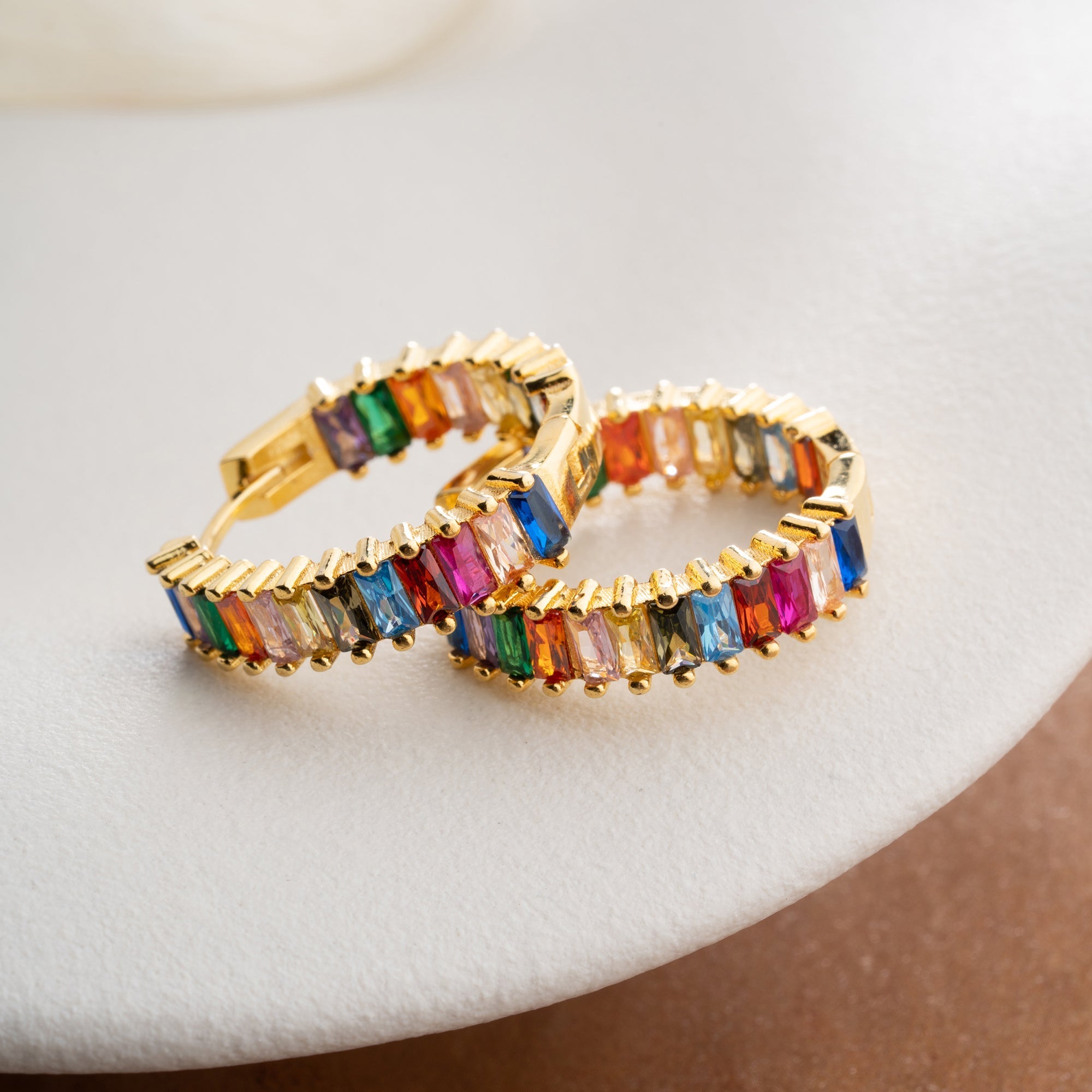 BAGUETTE COLORFULL CREOLEN OHRRING | 925 SILBER