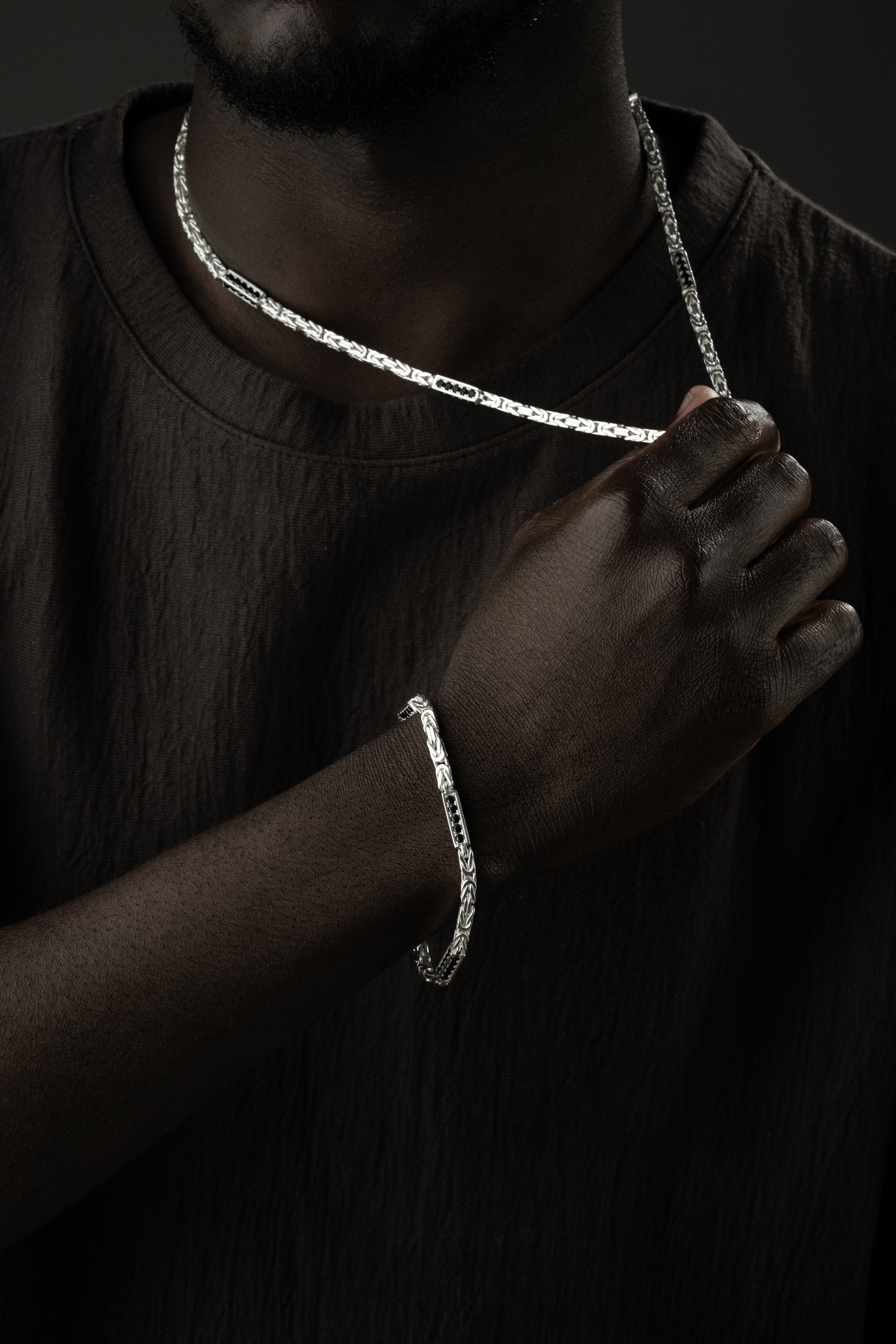 KÖNIGSKETTE BLACK STRASS SET 4mm | 925 SILBER