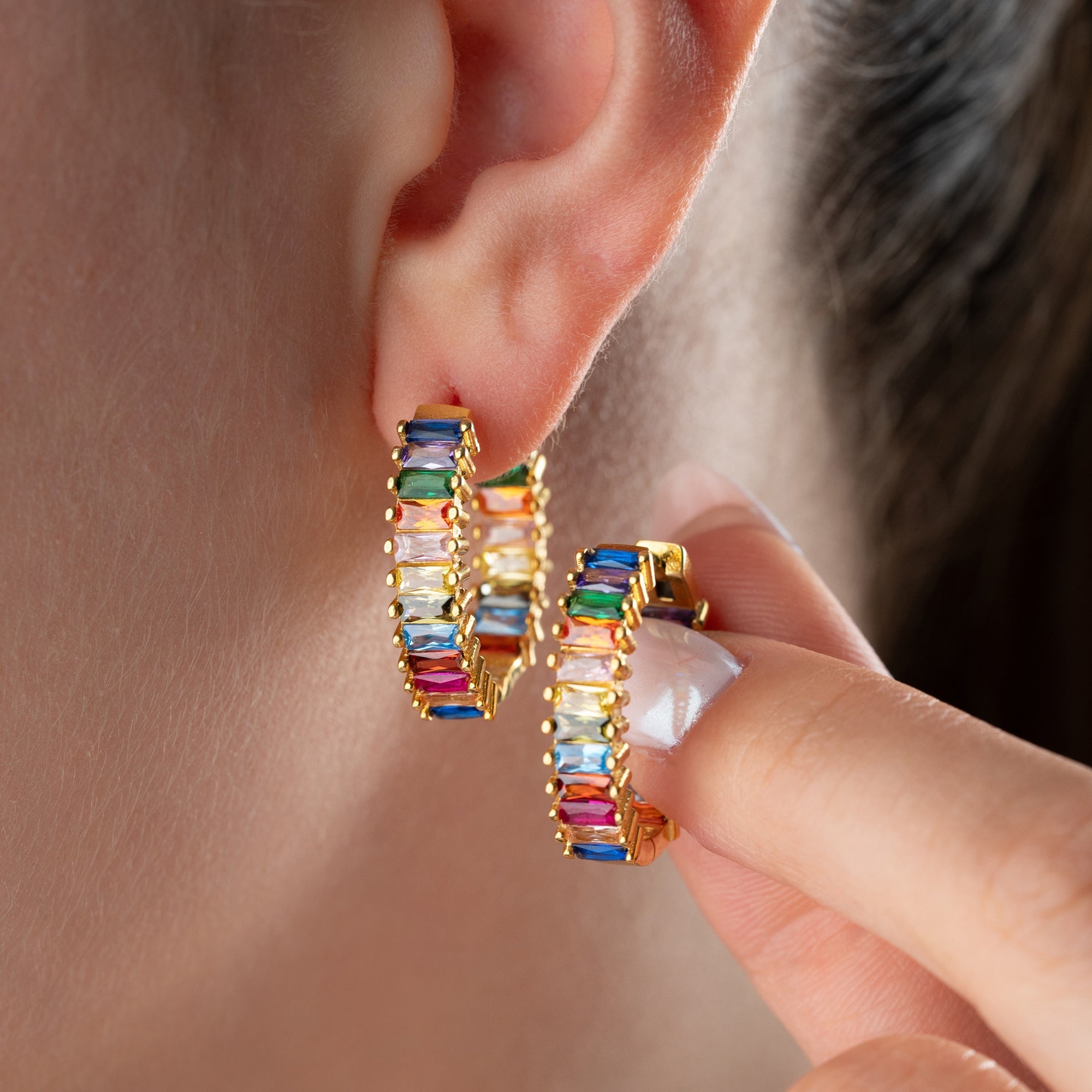 BAGUETTE COLORFULL CREOLEN OHRRING | 925 SILBER