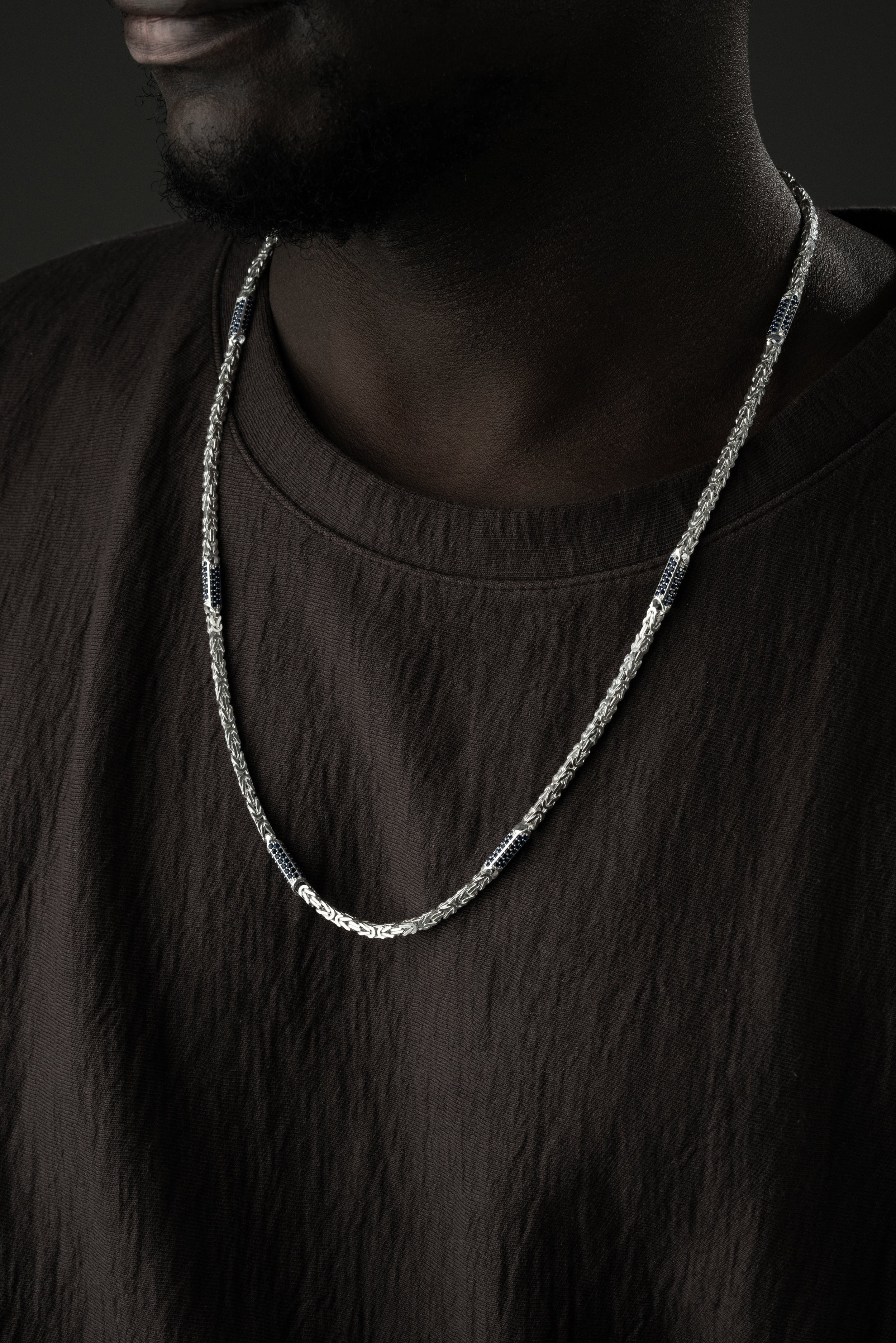 KÖNIGSKETTE MIT STRASSSTEIN BLUE HALSKETTE | 925 SILBER