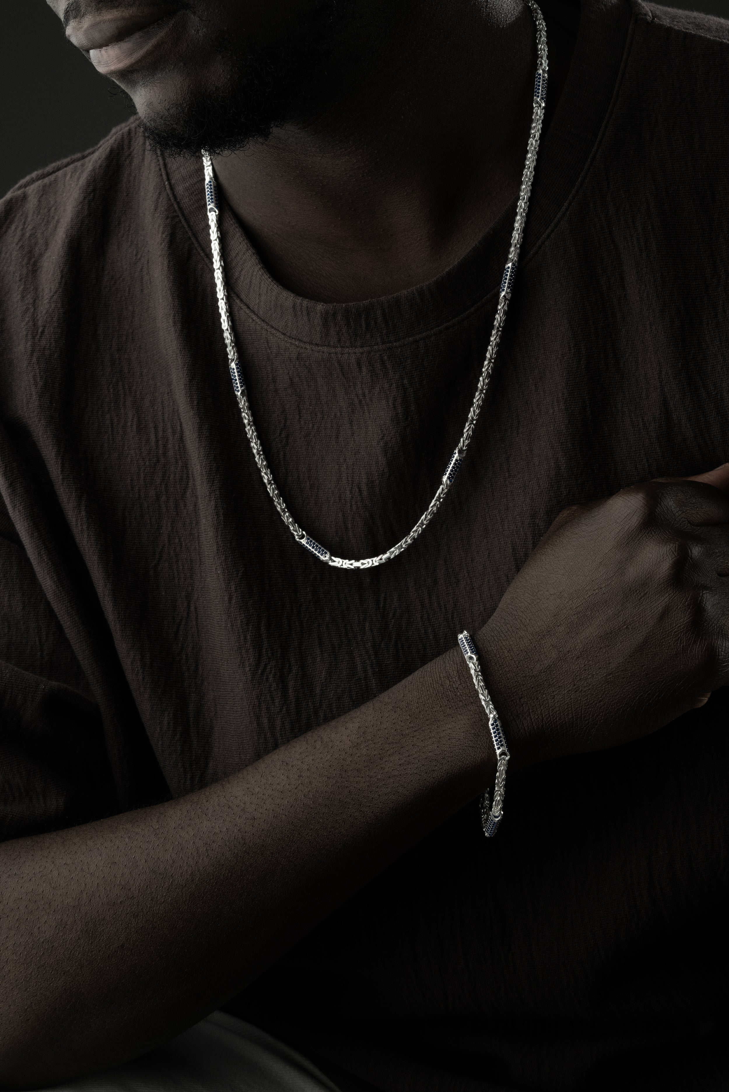 KÖNIGSKETTE MIT STRASSSTEIN BLUE SET | 925 SILBER