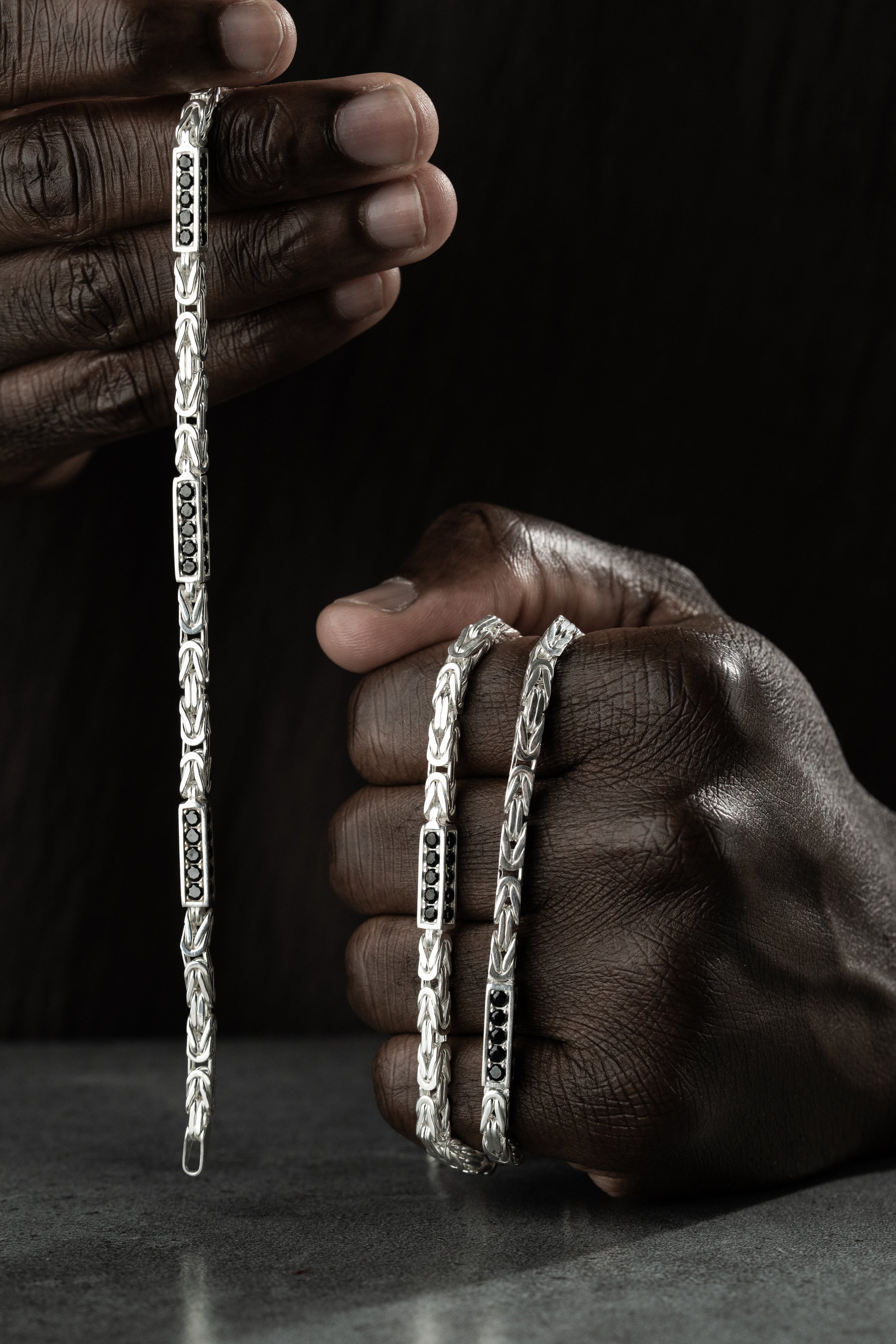 KÖNIGSKETTE BLACK STRASS SET 4mm | 925 SILBER